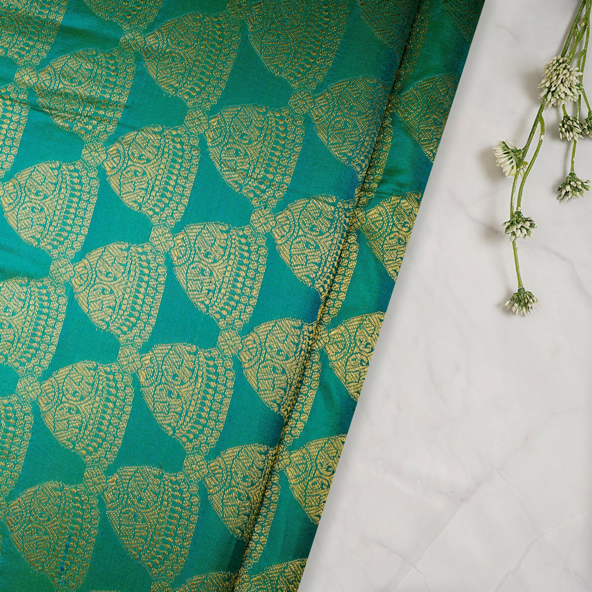 Pool Green Handwoven Premium Silk Jacquard Fabric