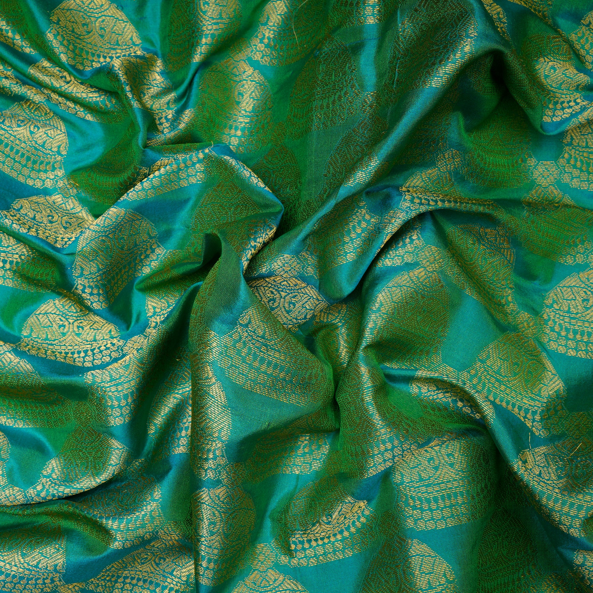 Pool Green Handwoven Premium Silk Jacquard Fabric