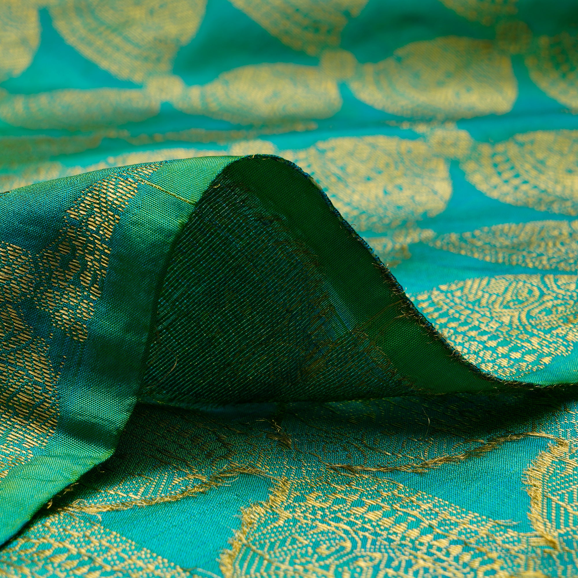 Pool Green Handwoven Premium Silk Jacquard Fabric