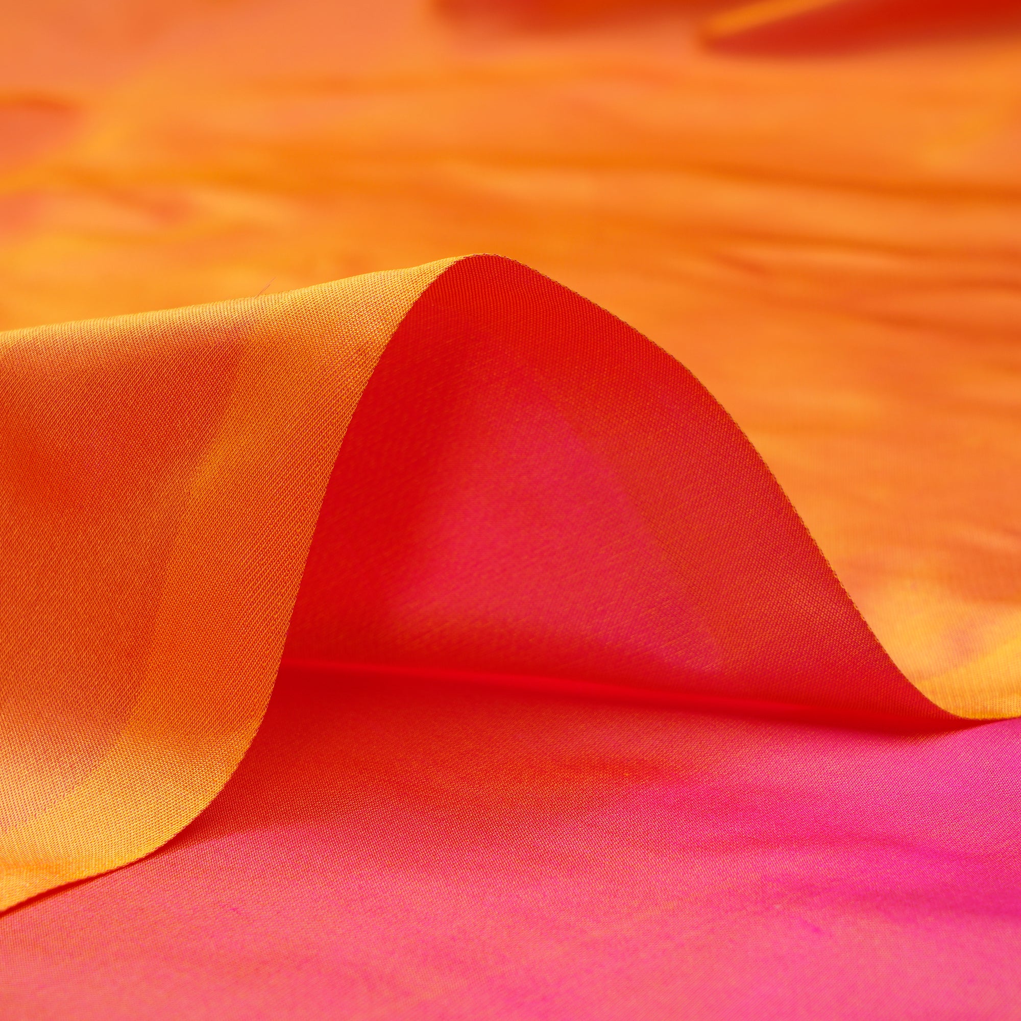 Yellow-Pink Dyed Plain Satin Silk Fabric