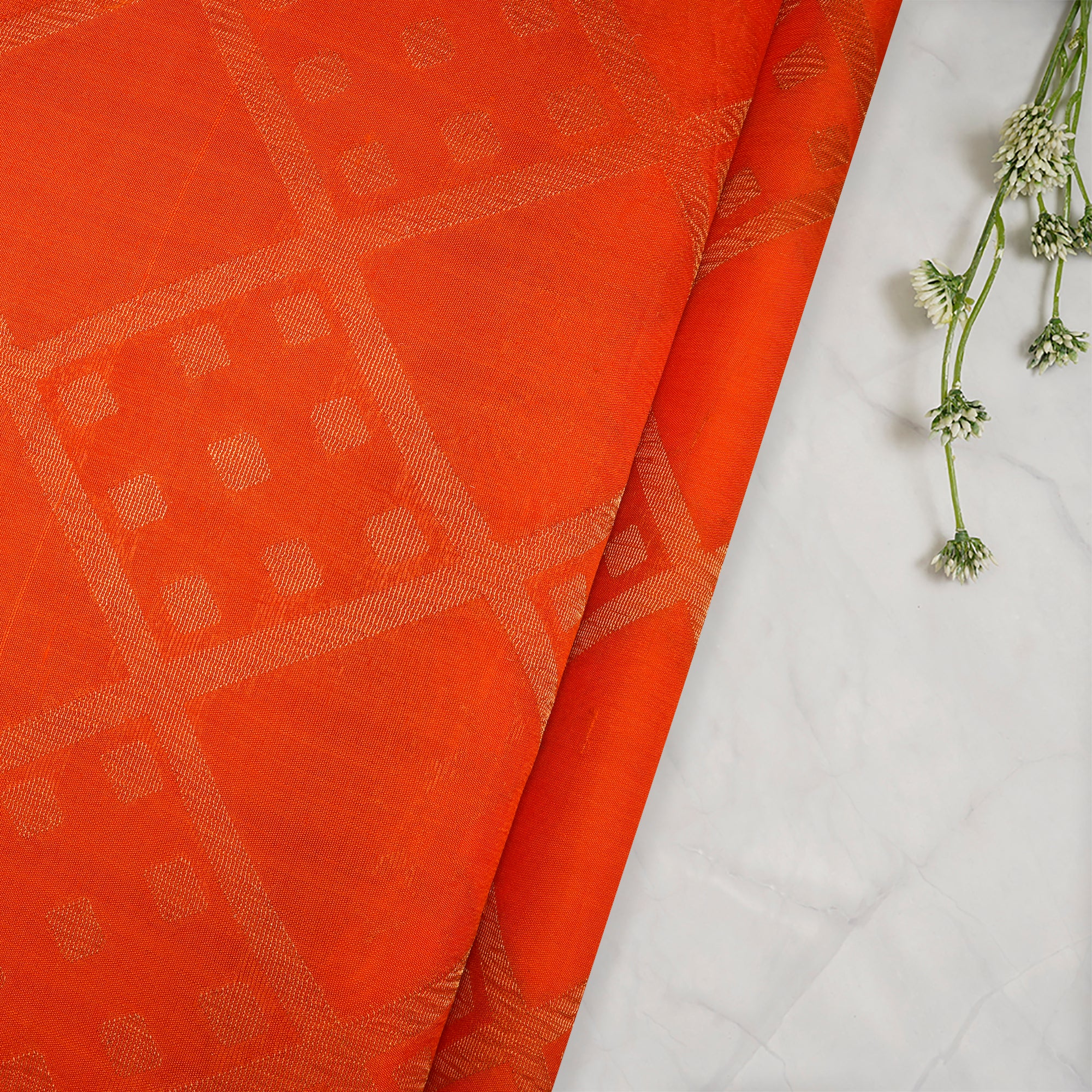 Orange-Gold Handwoven Brocade Dupion Silk Fabric