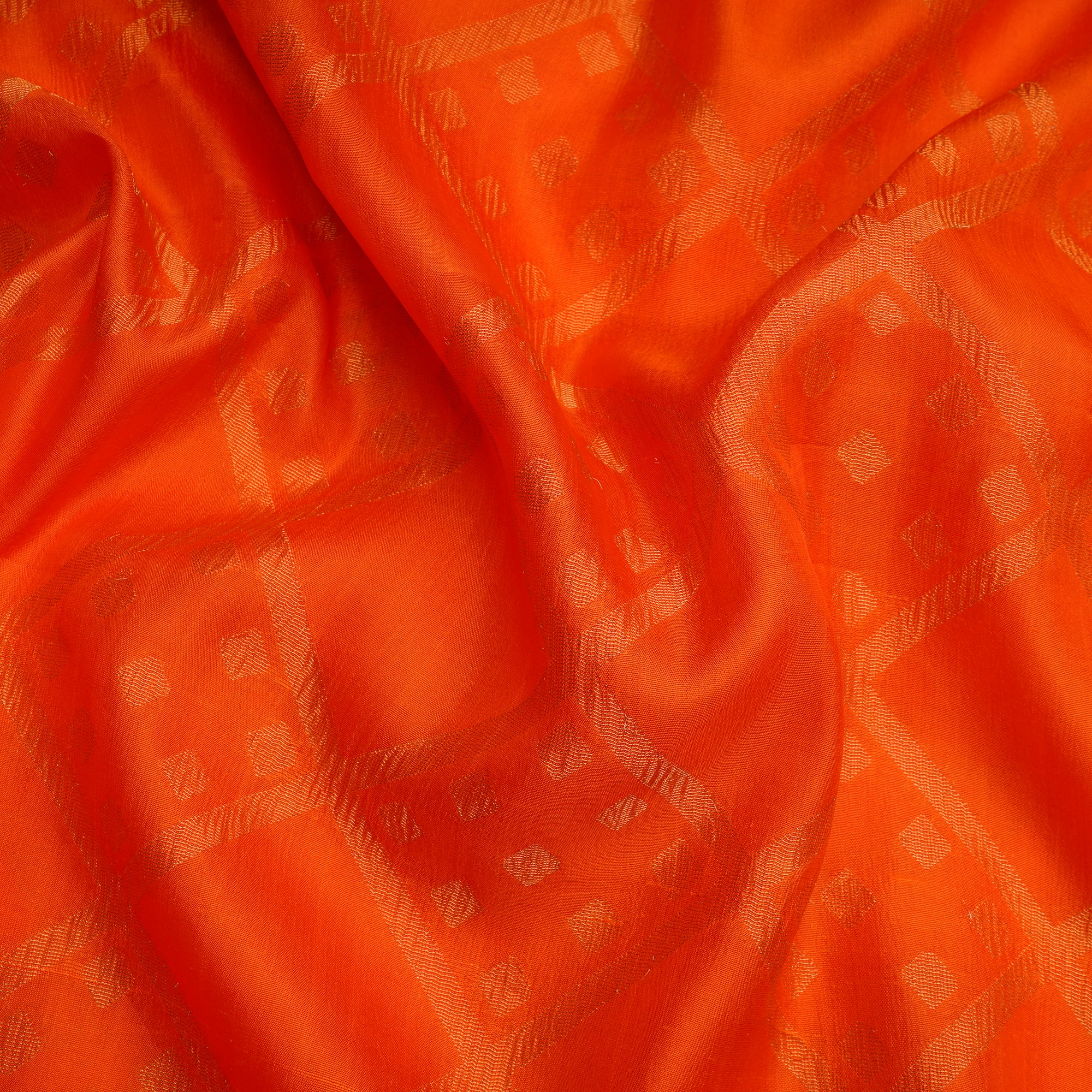 Orange-Gold Handwoven Brocade Dupion Silk Fabric