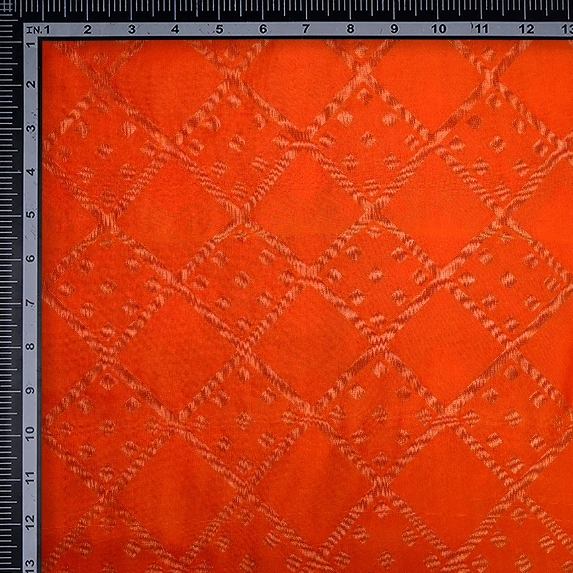 Orange-Gold Handwoven Brocade Dupion Silk Fabric