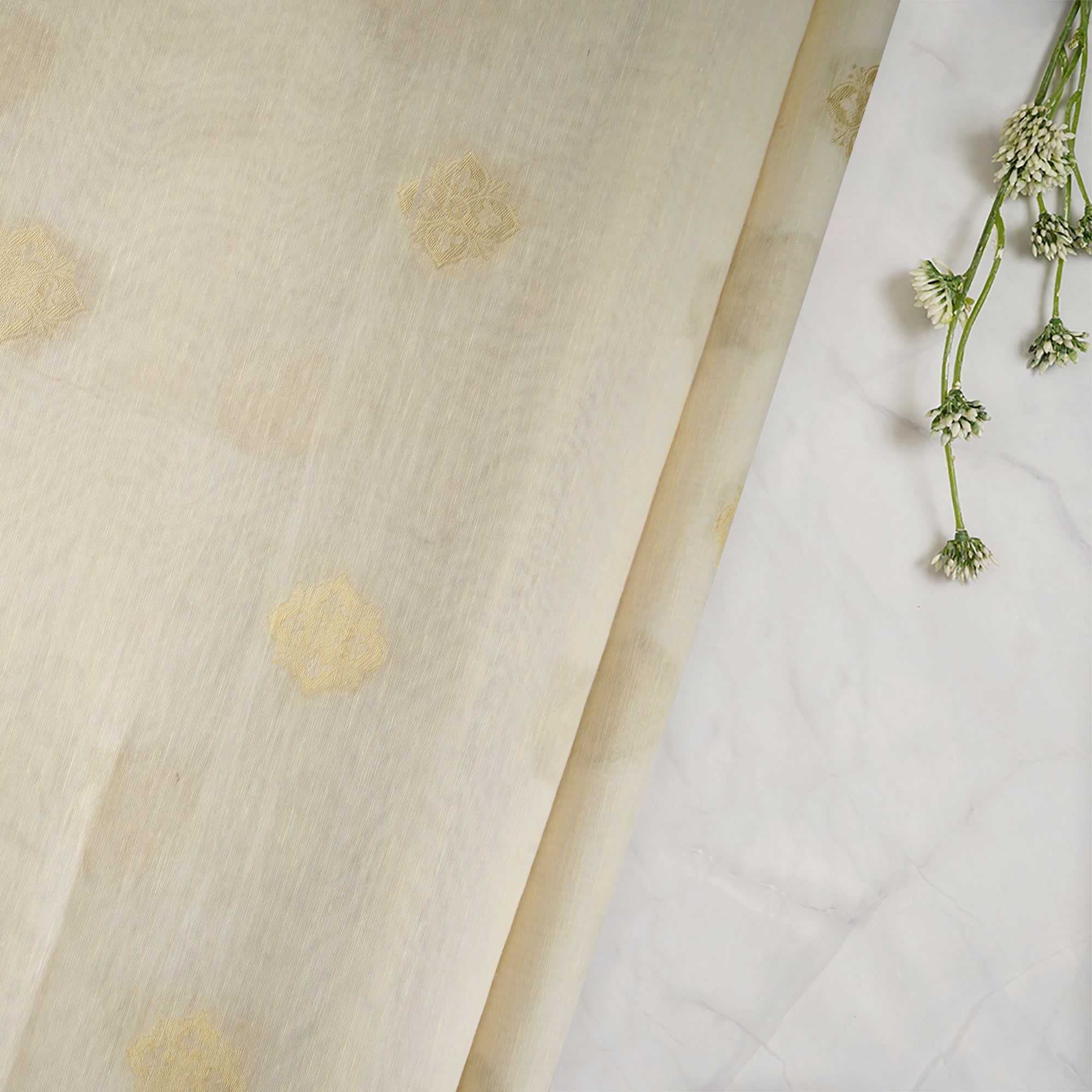 Cream-Golden Color Jacquard Noile Silk Fabric