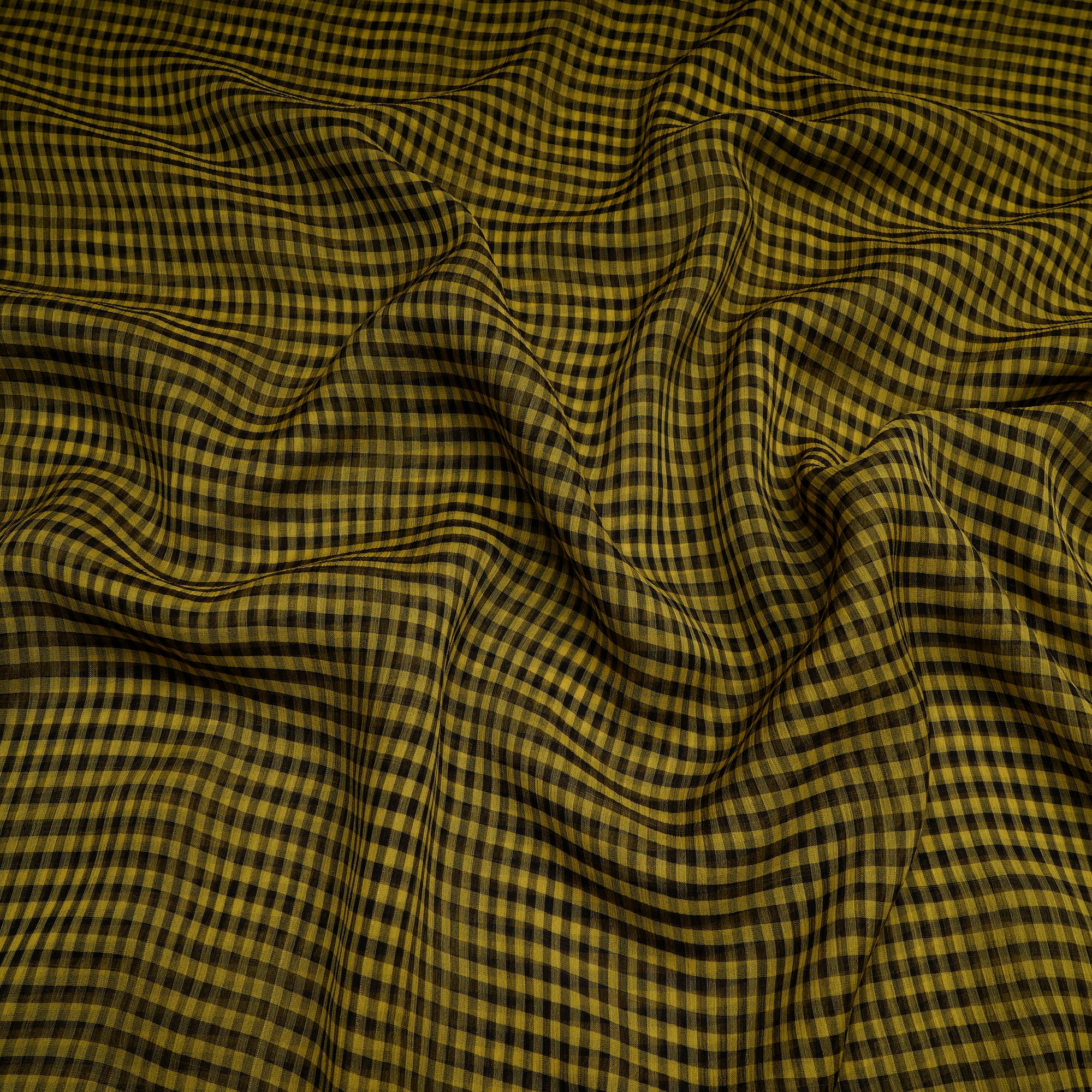 Yellow-Black Check Pattern Chiffon Silk Fabric