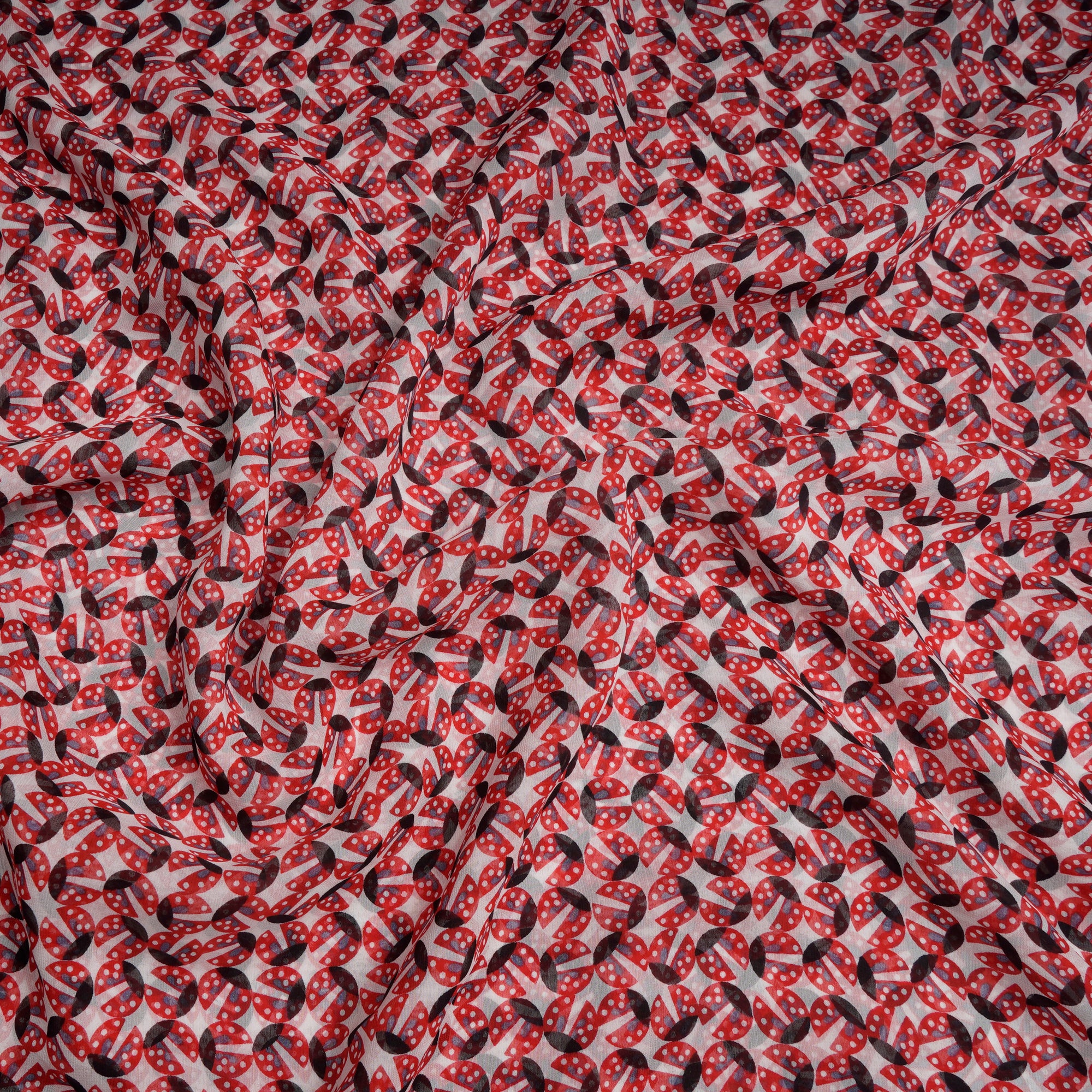 Red-Black Color Printed Georgette Silk Fabric