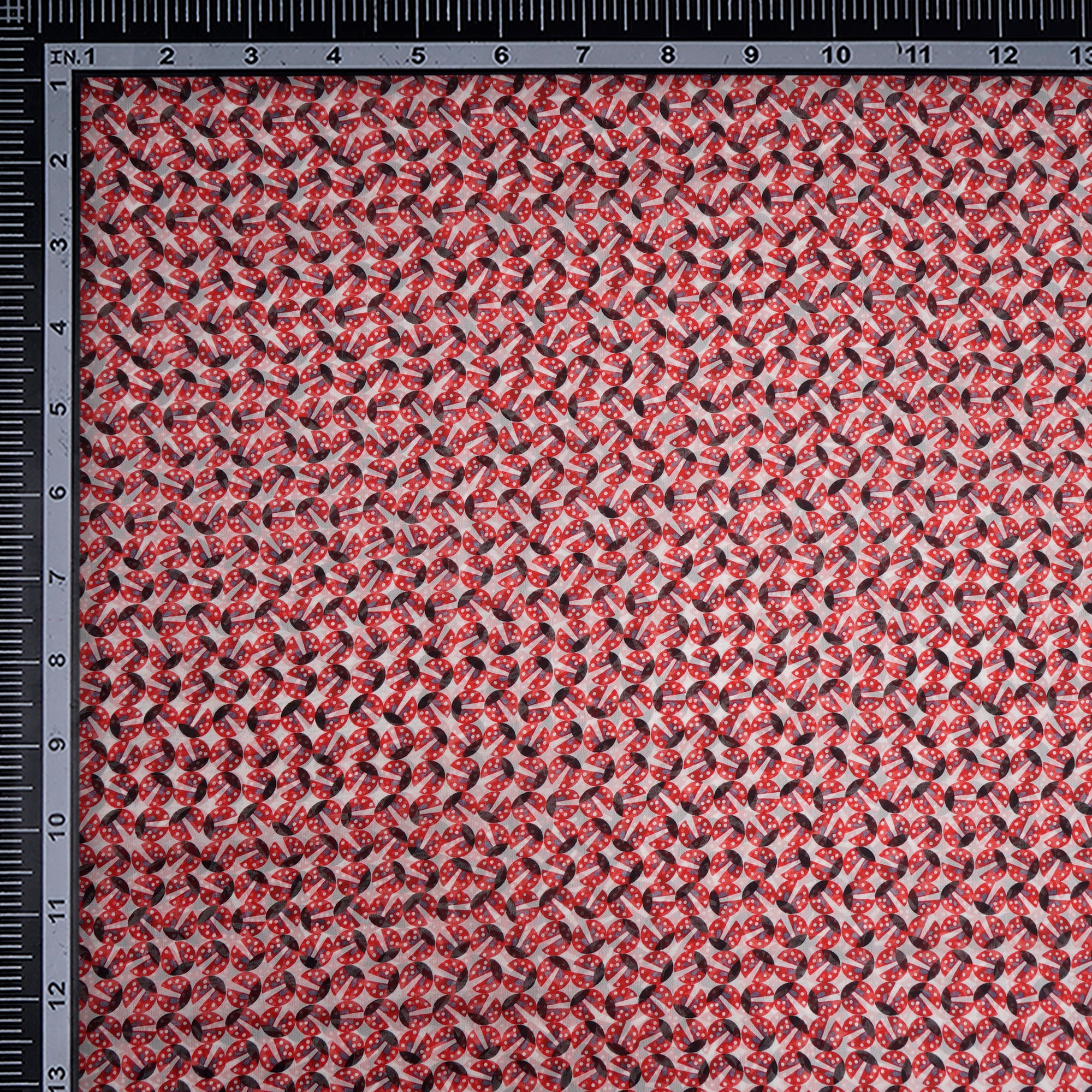 Red-Black Color Printed Georgette Silk Fabric