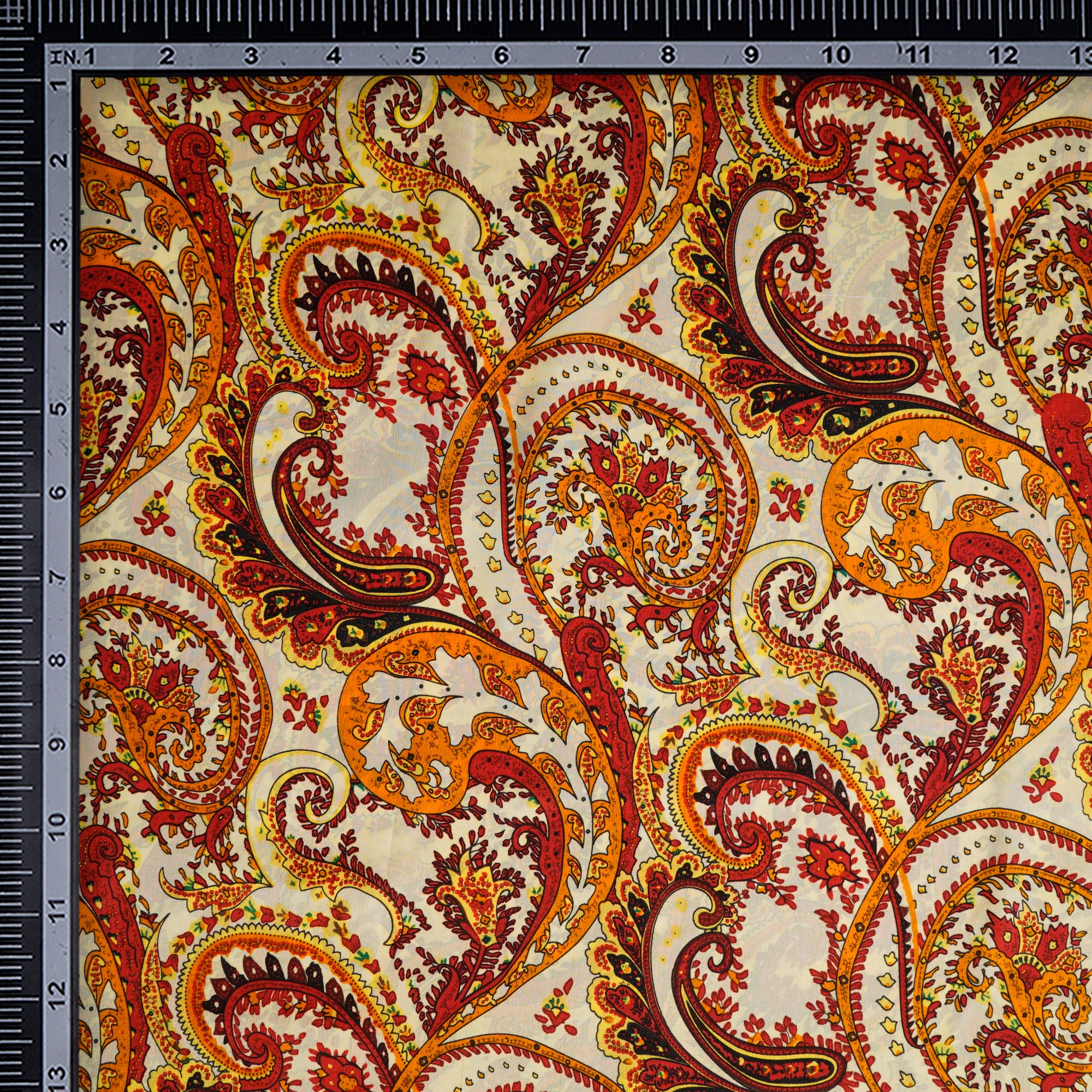 Yellow-Red Color Printed Crepe Silk Fabric