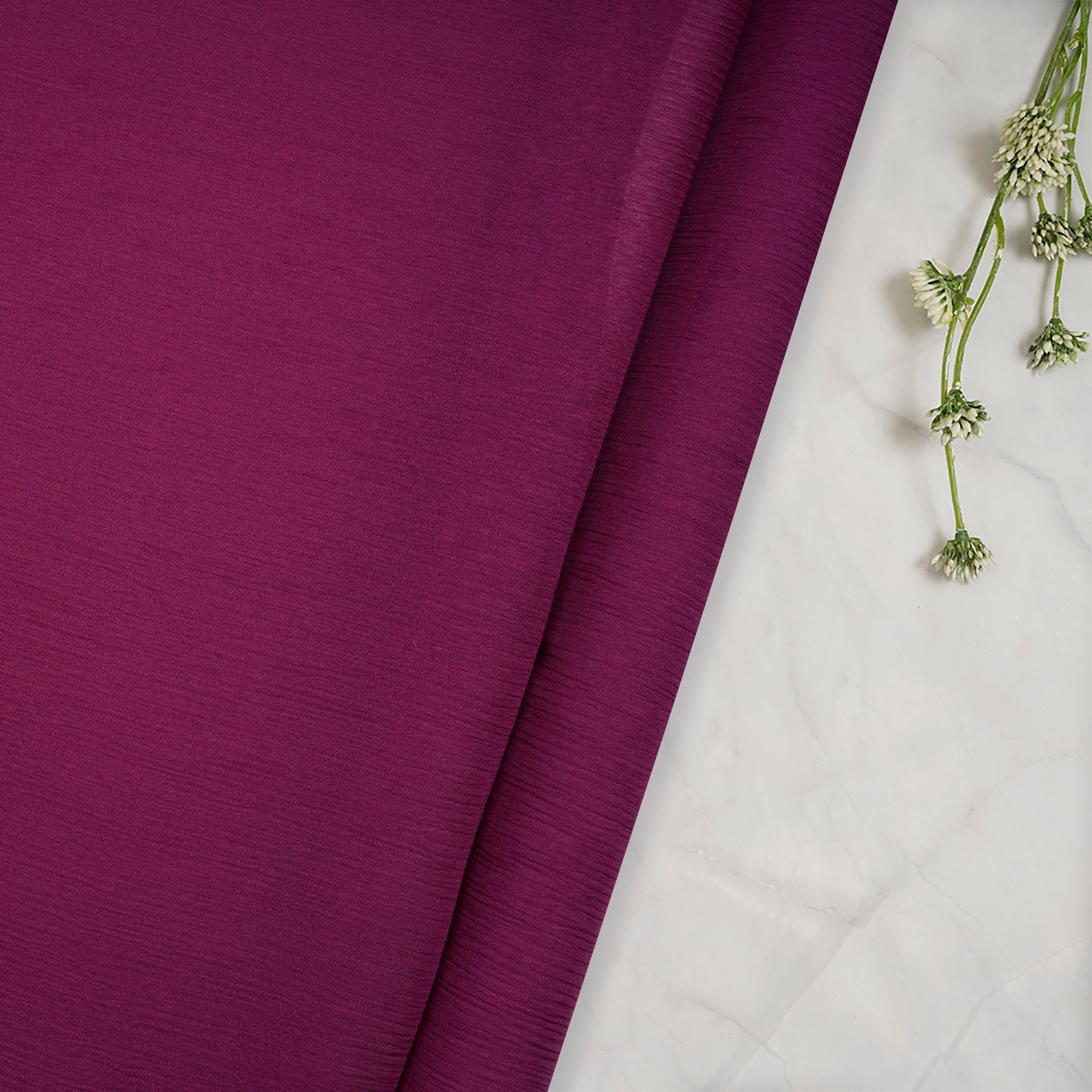 Deep Carmine Color Chiffon Silk Fabric with Zari Border