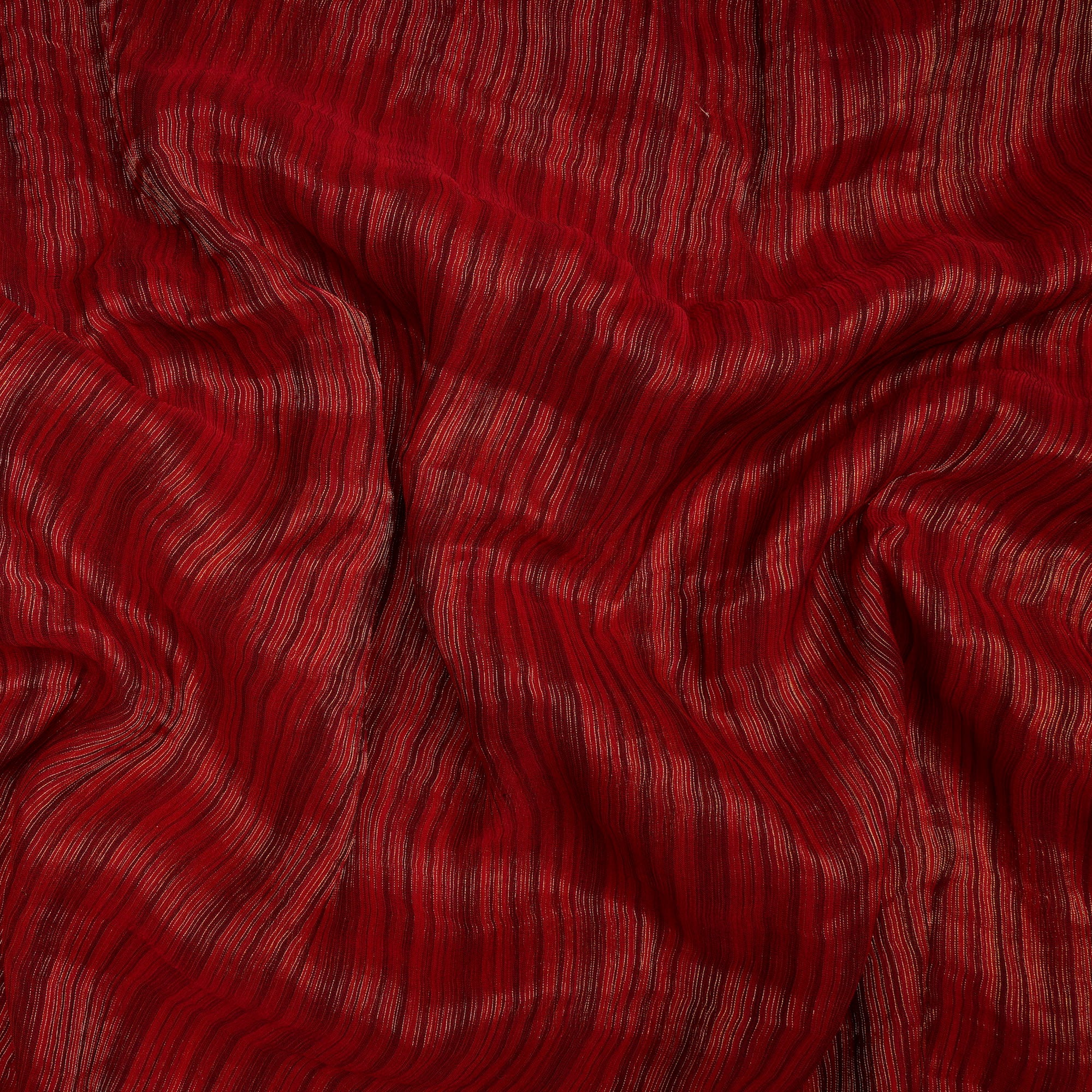 Red Color Yarn Dyed Chiffon Silk Fabric with Zari Stripes