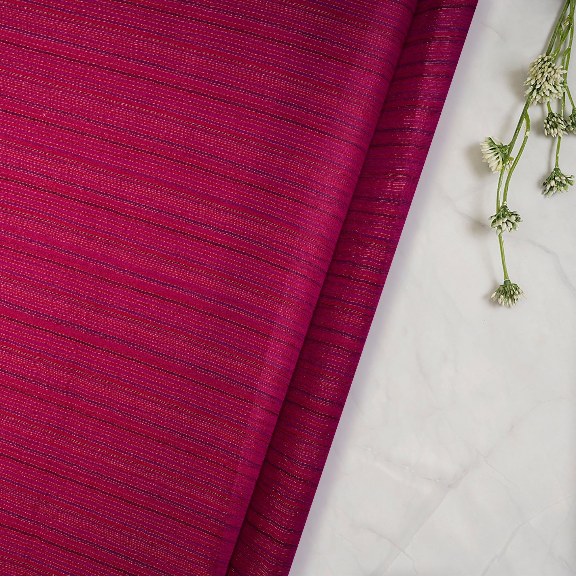 Rani Pink Stripe Pattern Yarn Dyed Chiffon Silk Fabric