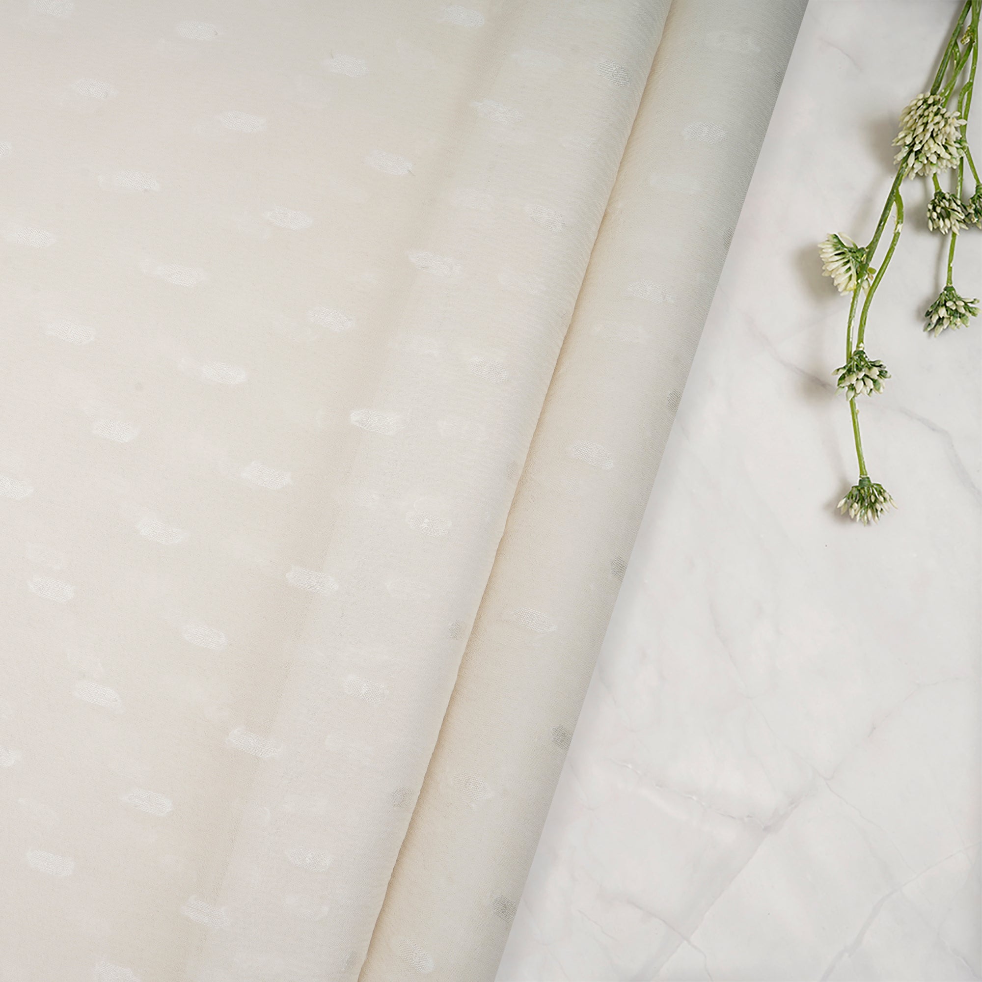 White Dyeable Booti Pattern Chiffon Jacquard Fabric