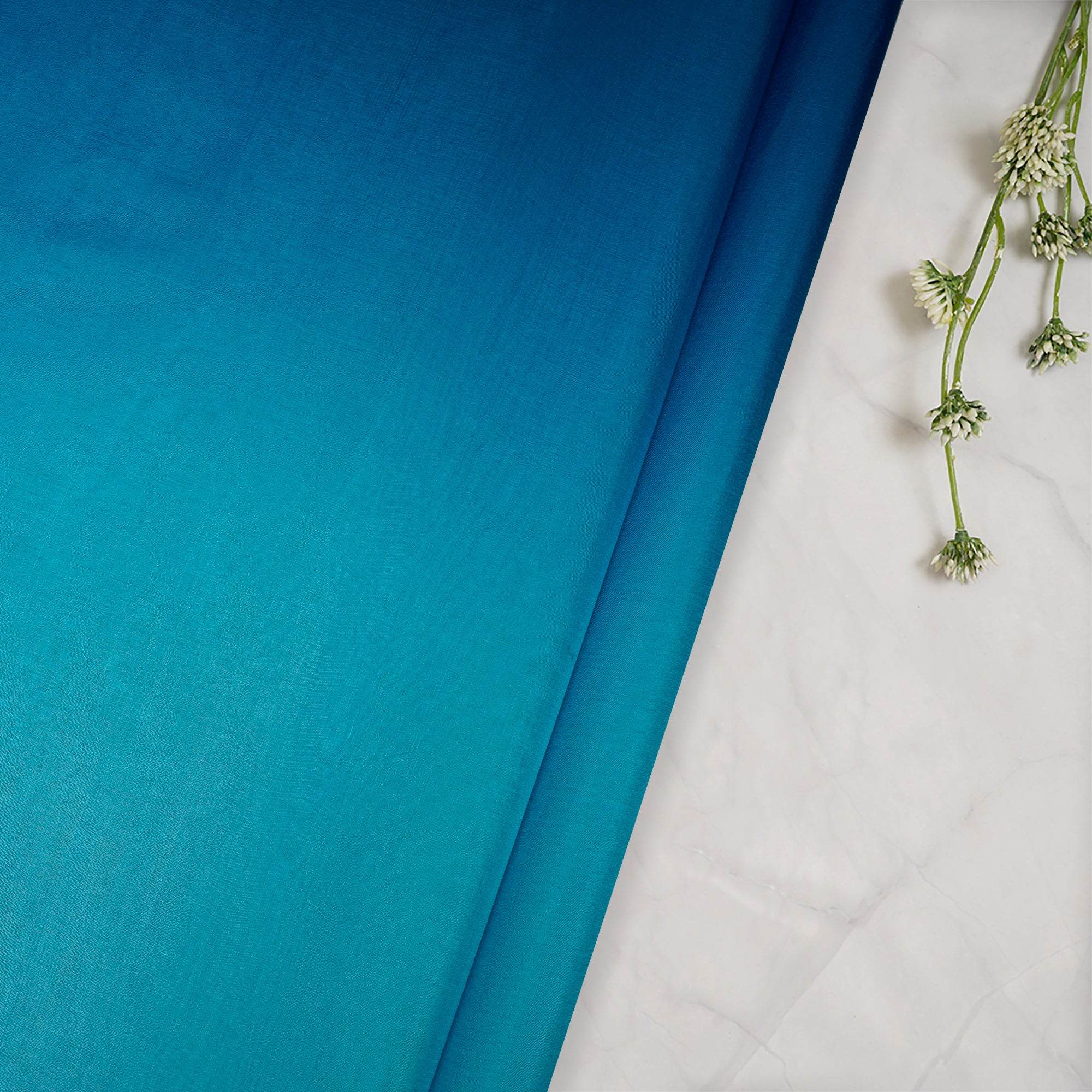 Ice Blue Ombre Dyed Taby Silk Fabric