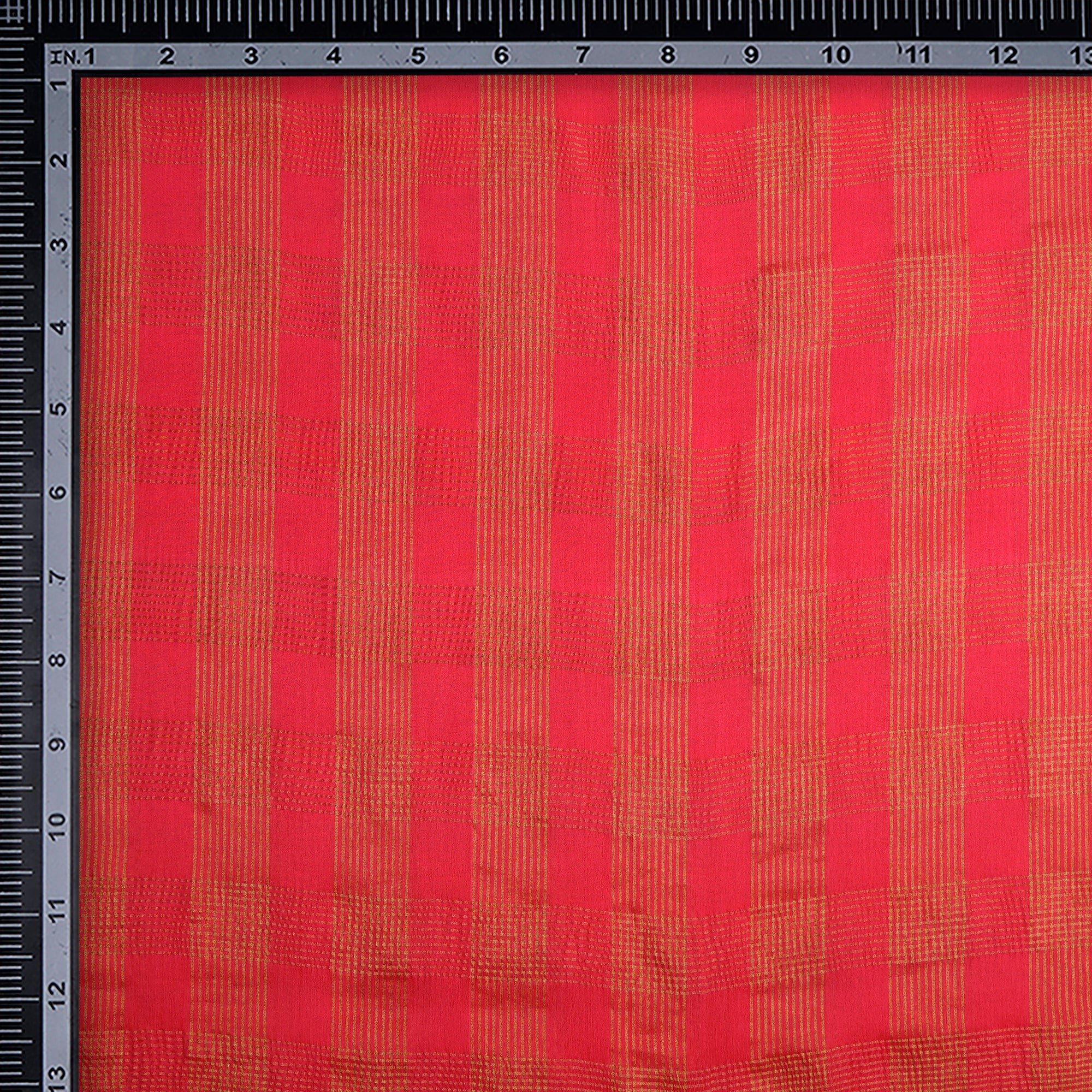 Peach-Gold Check Pattern Chiffon Silk Fabric