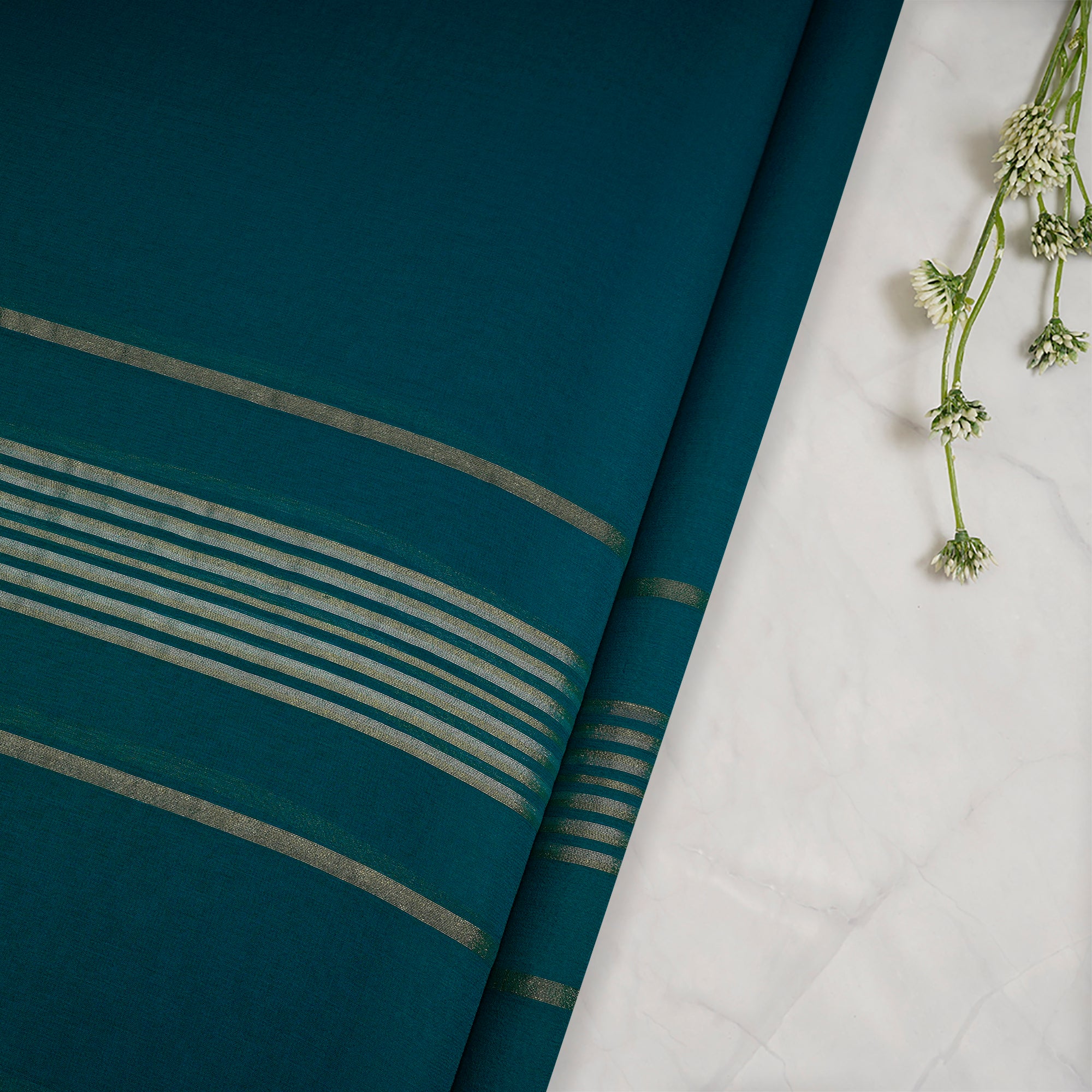 Green Ombre Dyed Georgette Silk Fabric with Zari Border