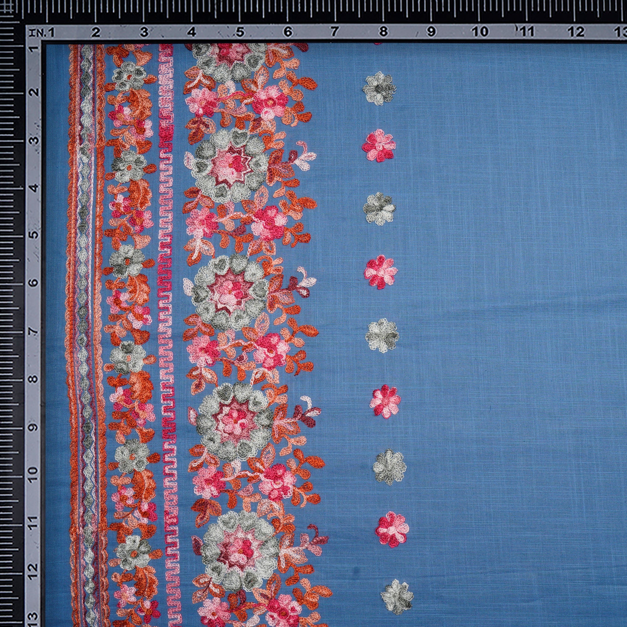 Multi Color Embroidered Cotton Slub Fabric