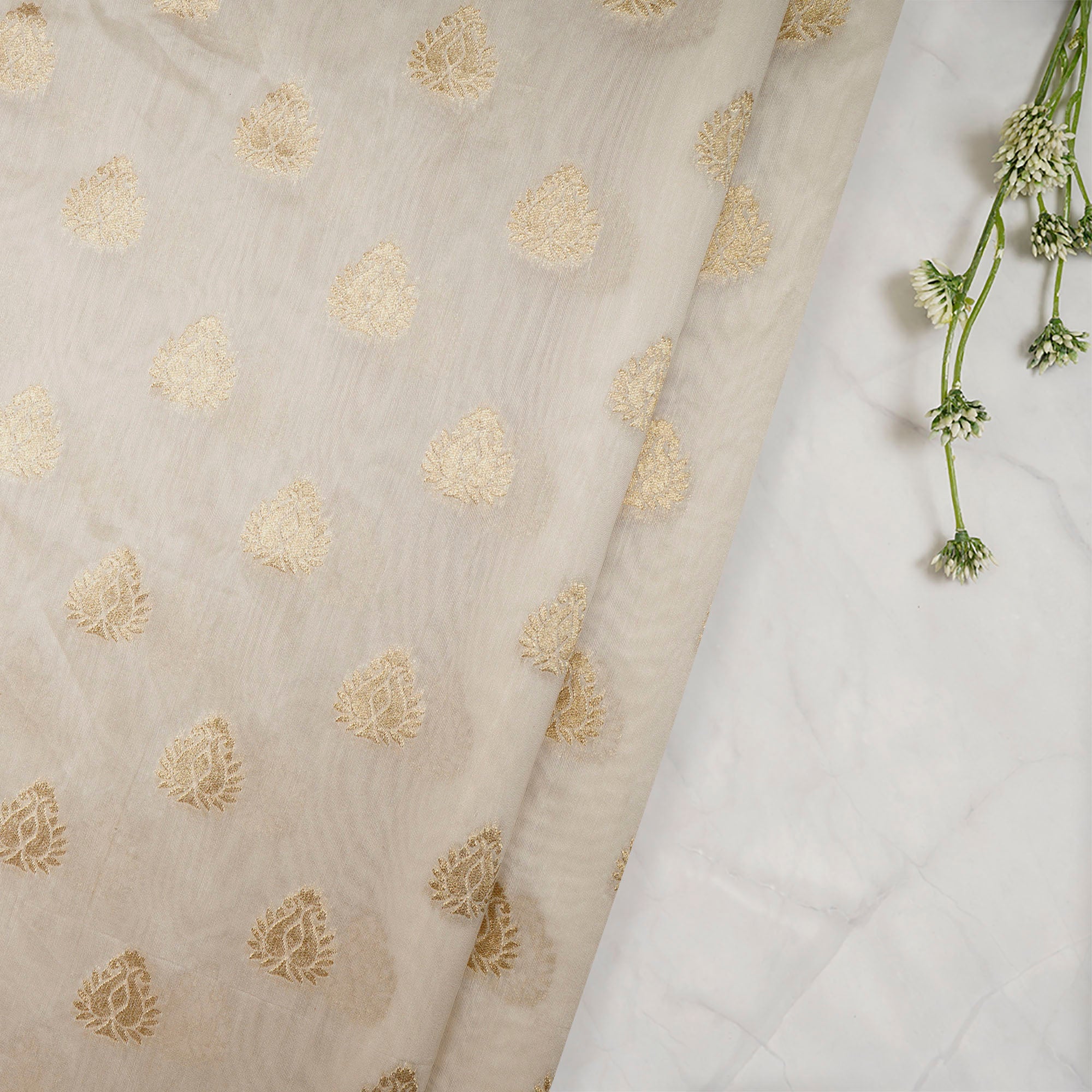 Buy Beige Pure Chanderi Flower Vines Jacquard Fabric Online at Wholesale  Prices