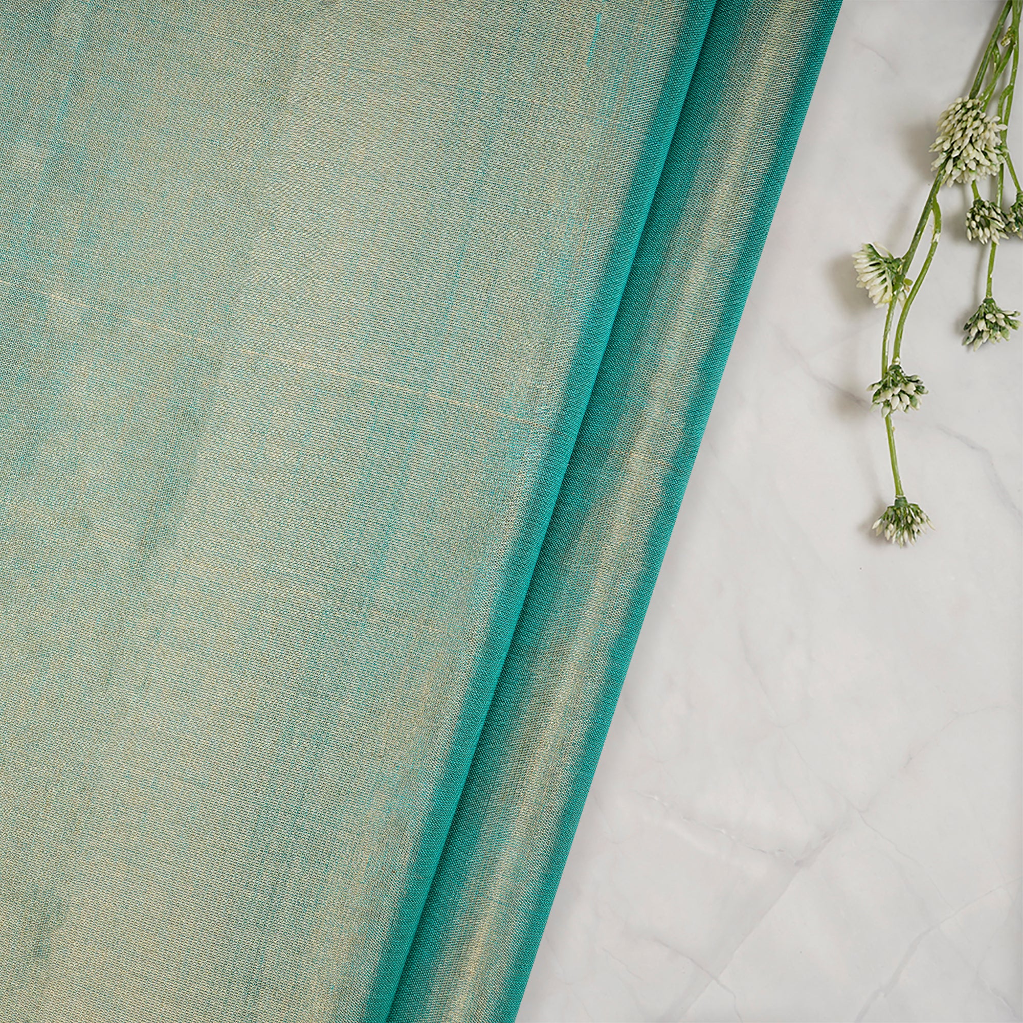 Golden-Berly Green Handwoven Heavy Pure Tissue Fabric