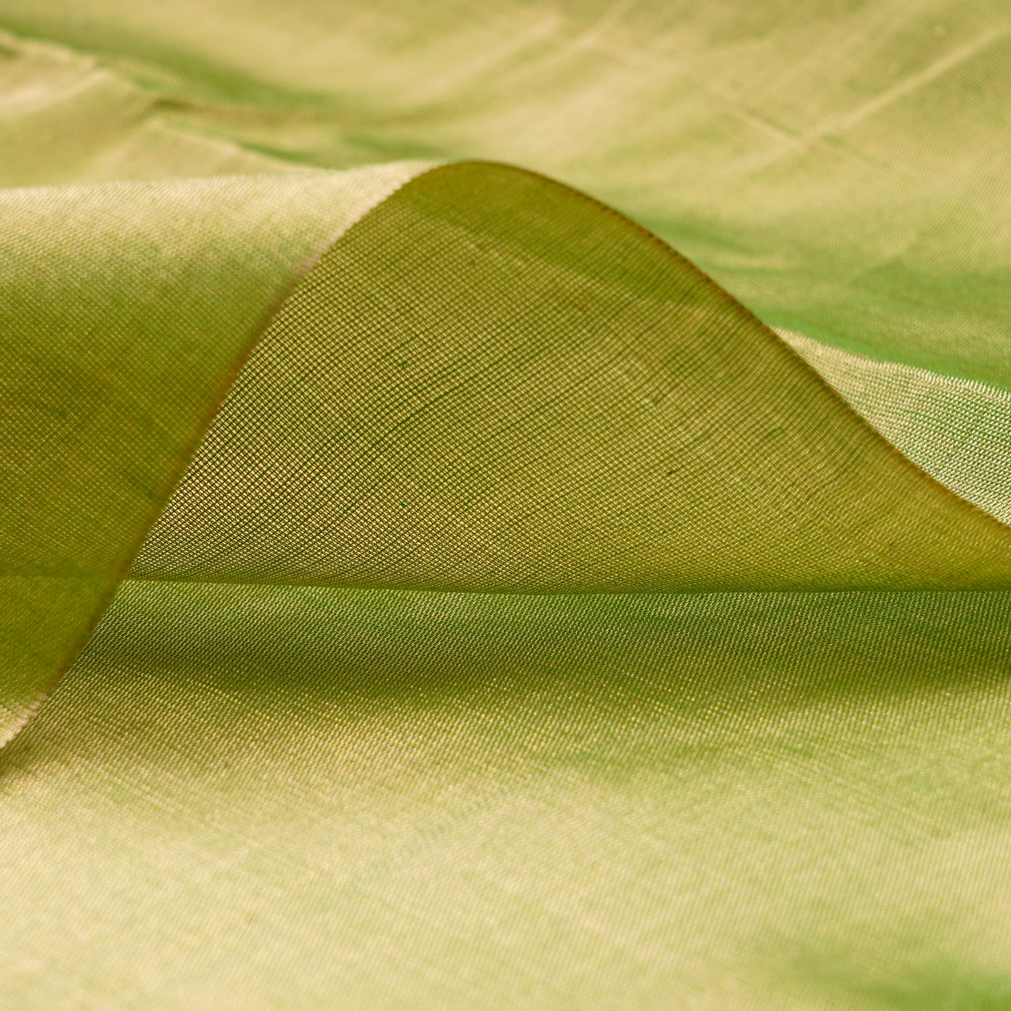 Piquant Green-Golden Handwoven Heavy Pure Tissue Fabric