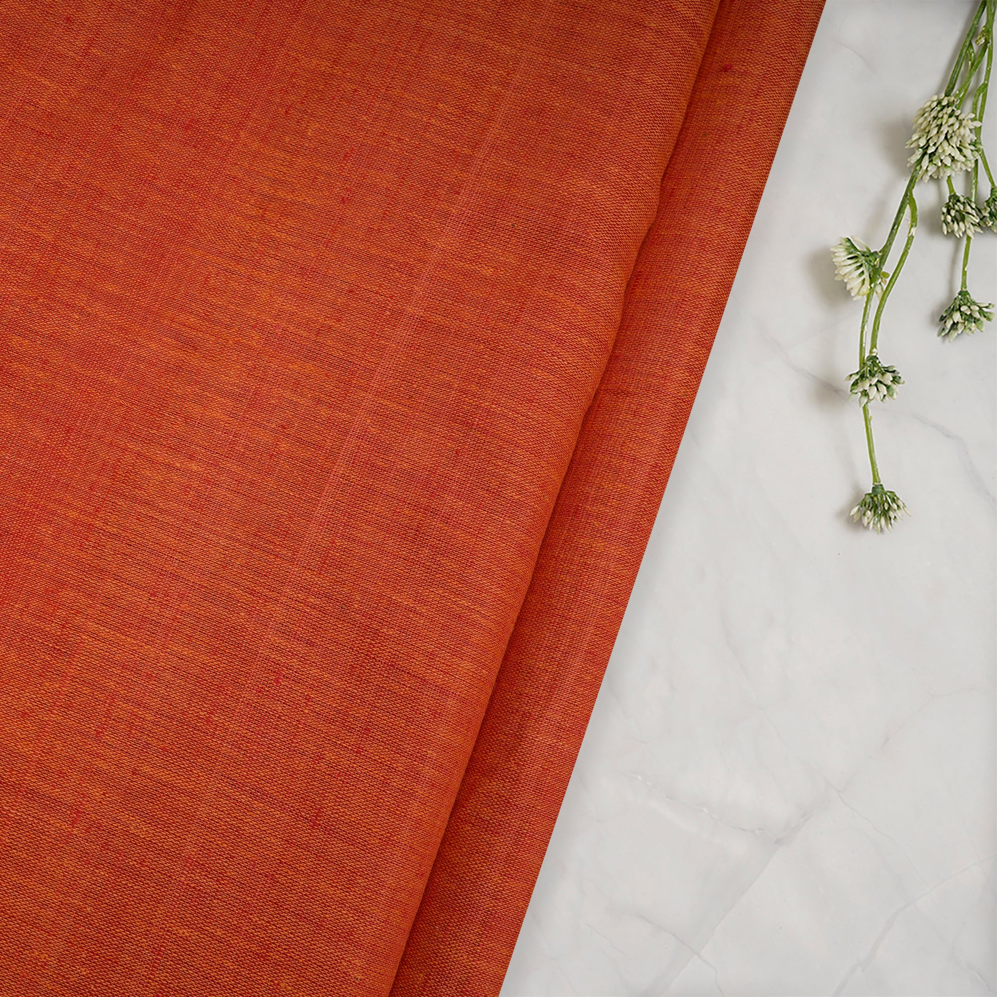 Orange Plain Handwoven Pure Matka Silk Fabric