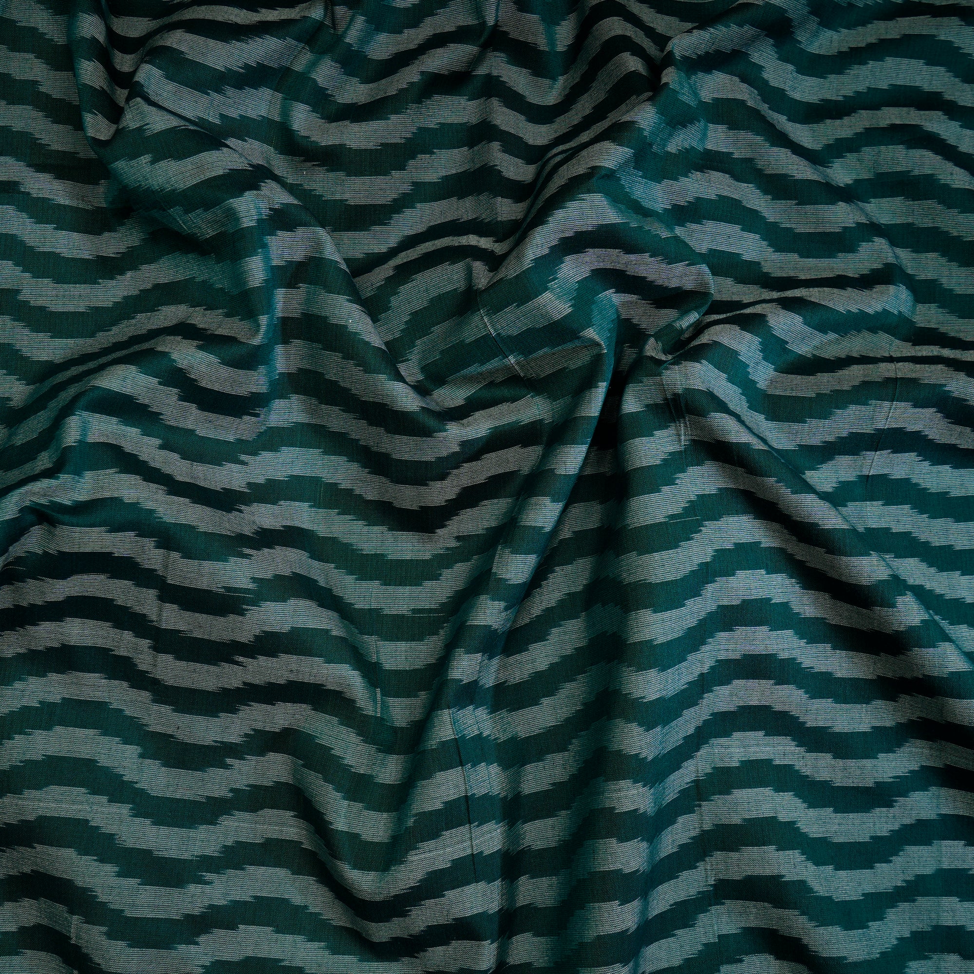 Dark Green Color Handwoven Ikat Sico Silk Fabric