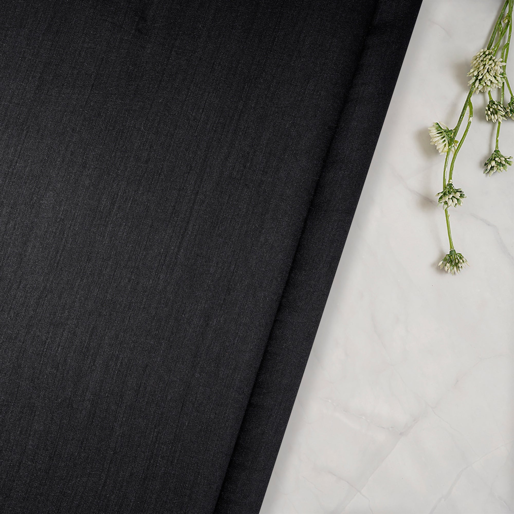 Black Piece Dyed Plain Muga Silk Fabric