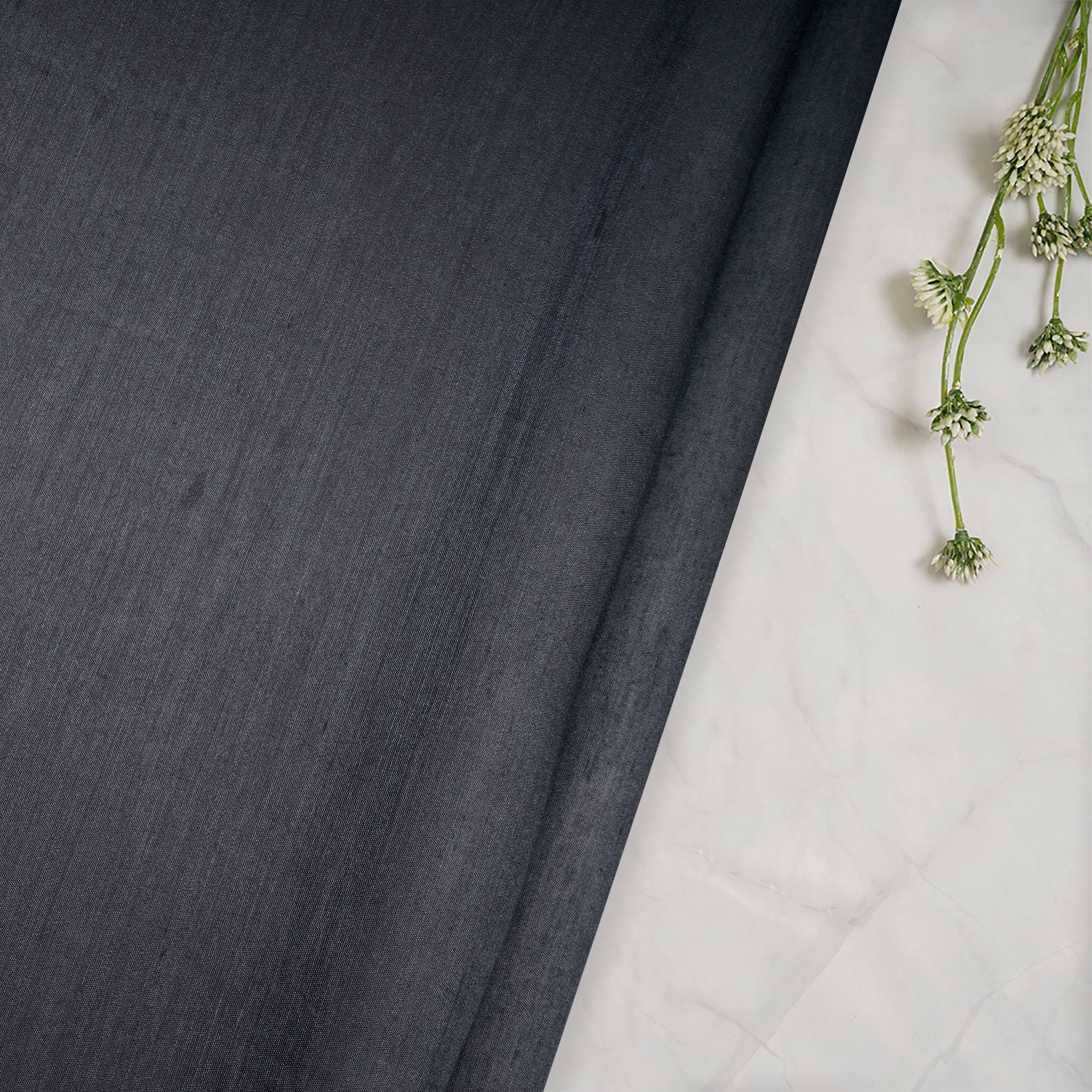 Dark Grey Piece Dyed Plain Muga Silk Fabric