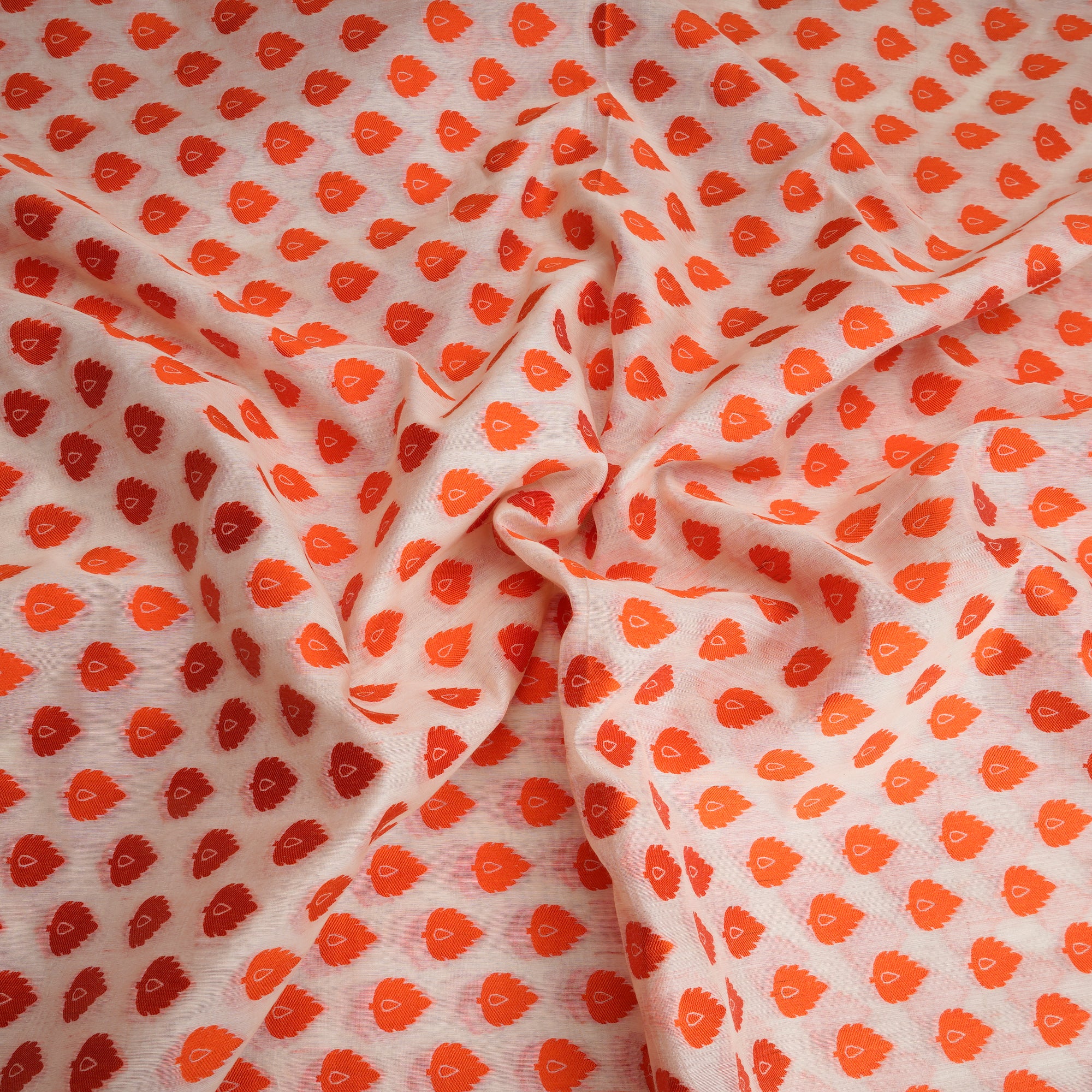 White-Orange All Over Patttern Chanderi Jacquard Fabric