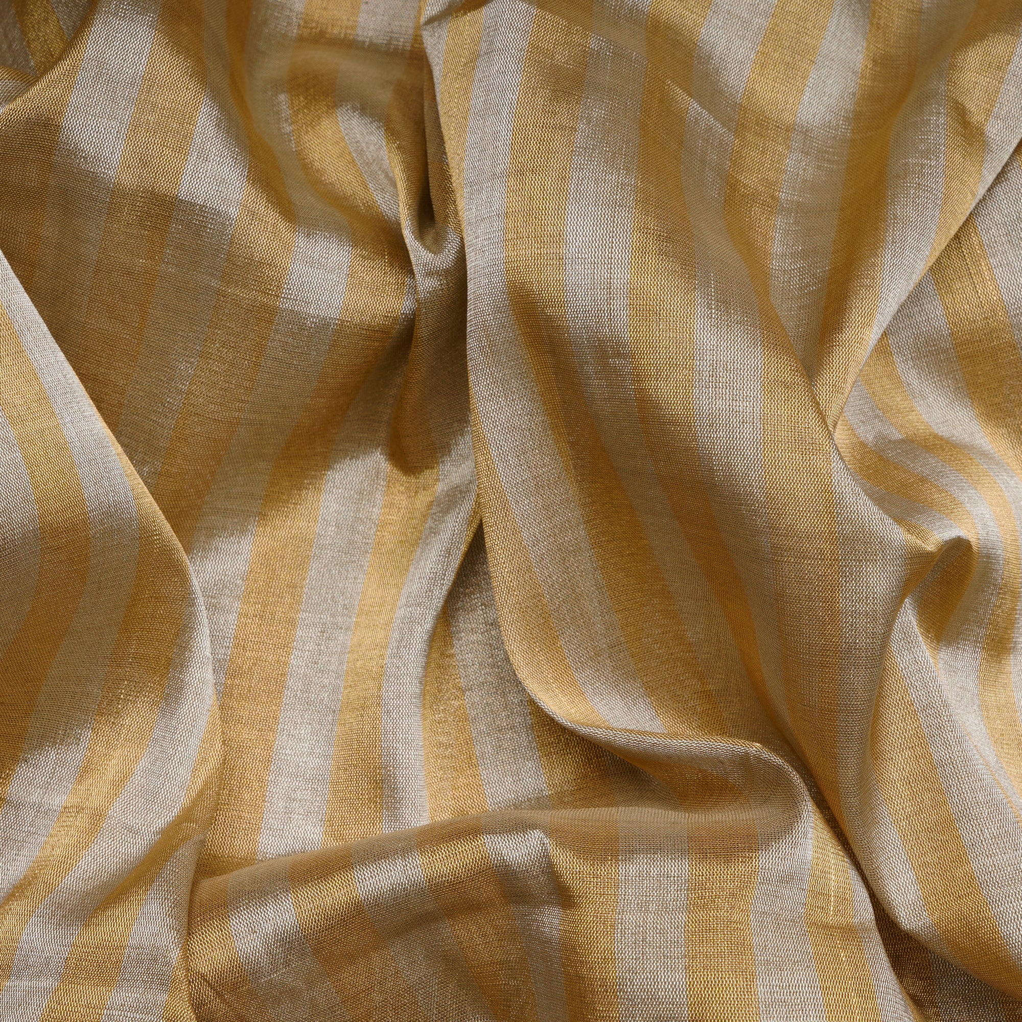 Silver-Golden Stripe Pattern Handwoven Heavy Pure Tissue Fabric
