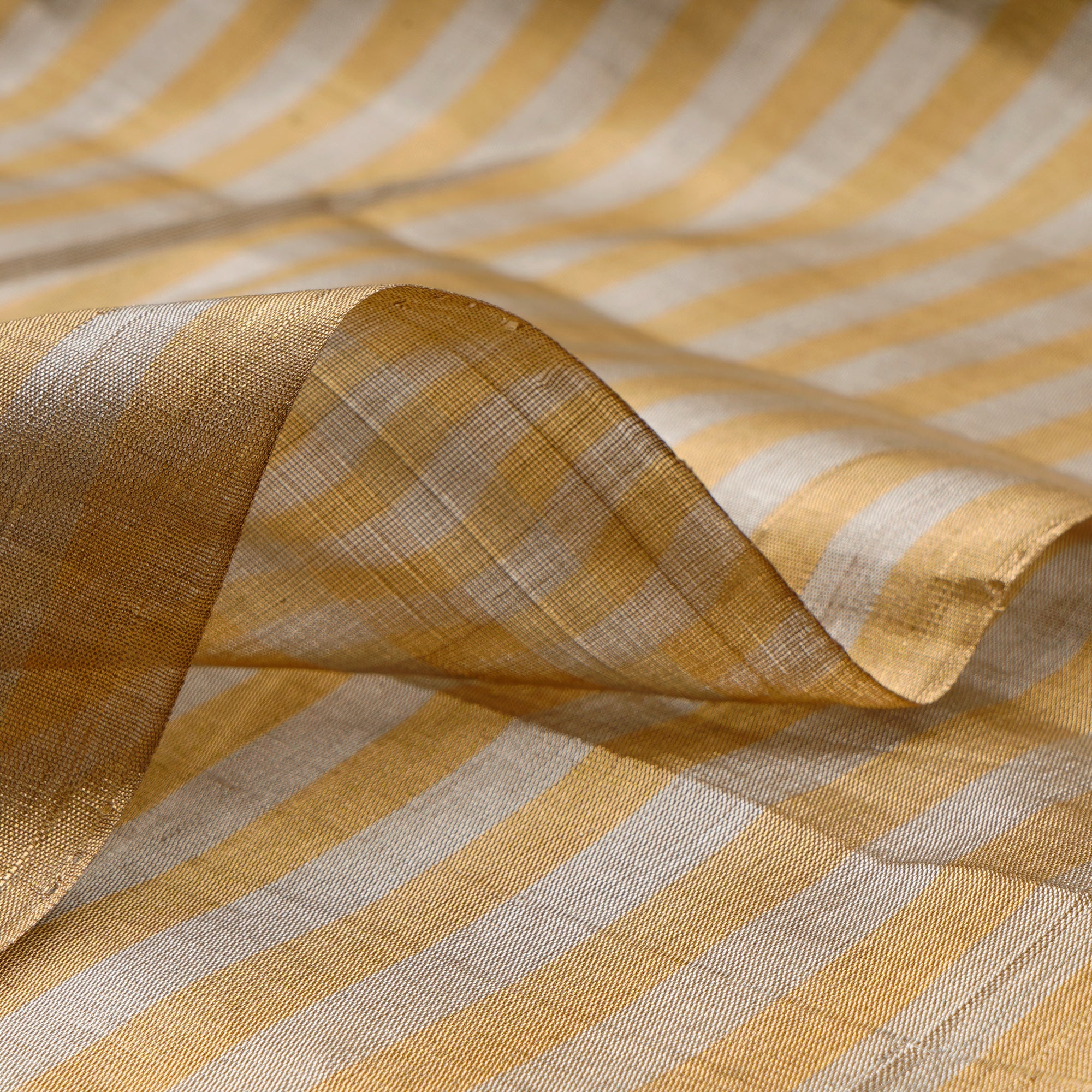 Silver-Golden Stripe Pattern Handwoven Heavy Pure Tissue Fabric