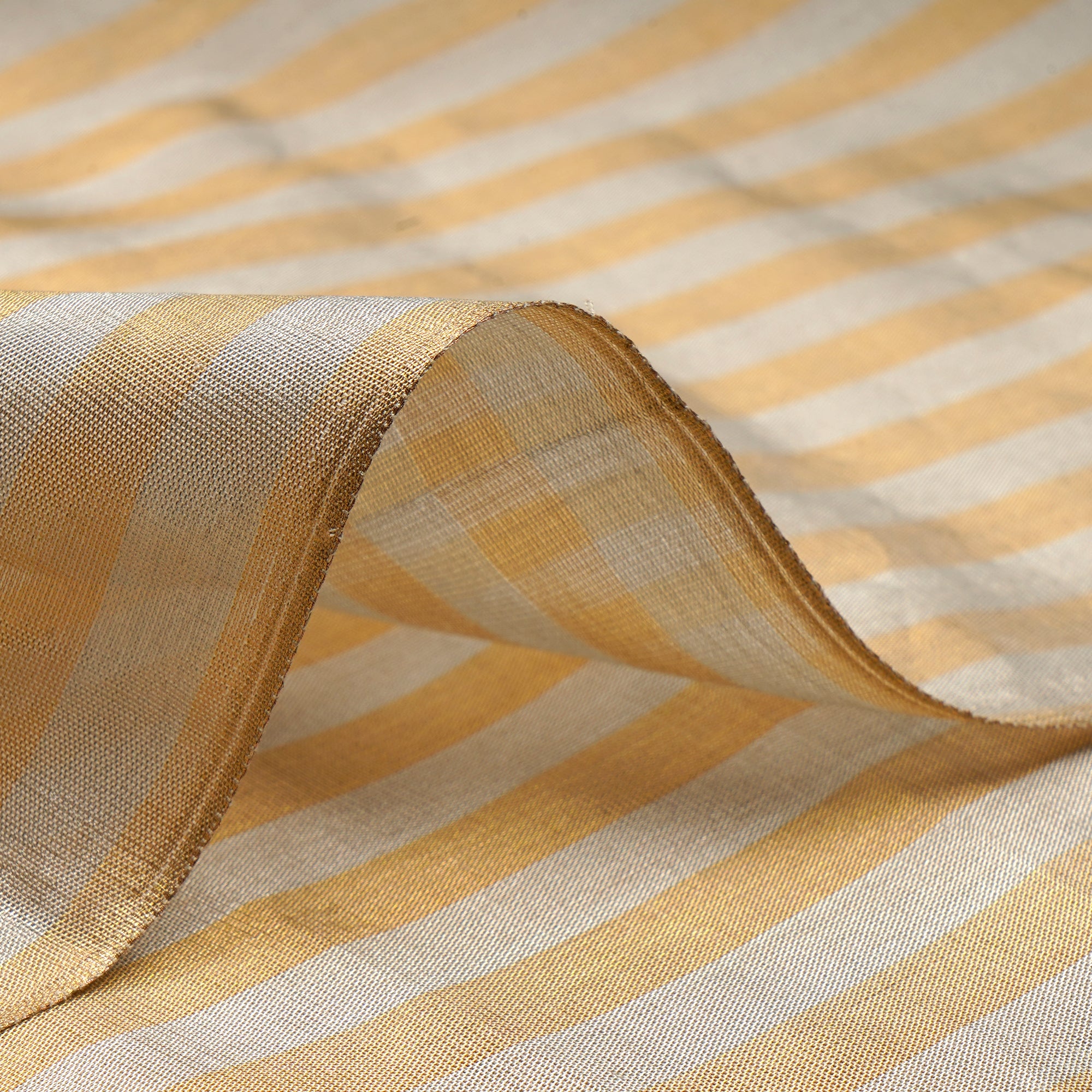 Silver- Golden Stripe Pattern Heavy Pure Tissue Fabric