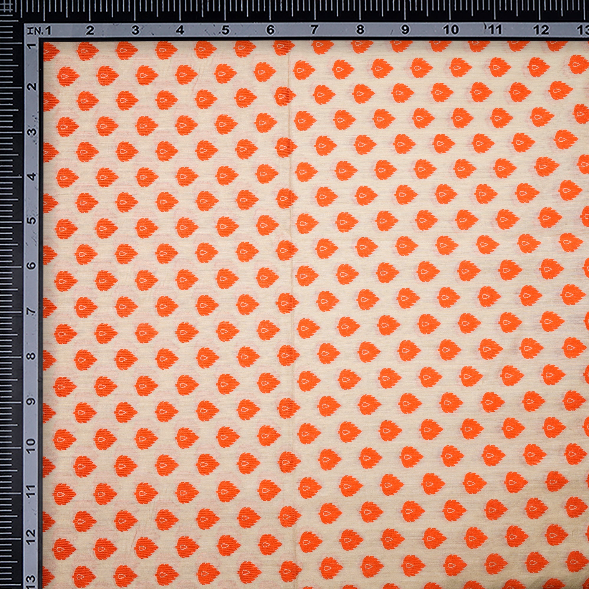Beige-Orange All Over Print Pattern Jaquard Muga Silk Fabric