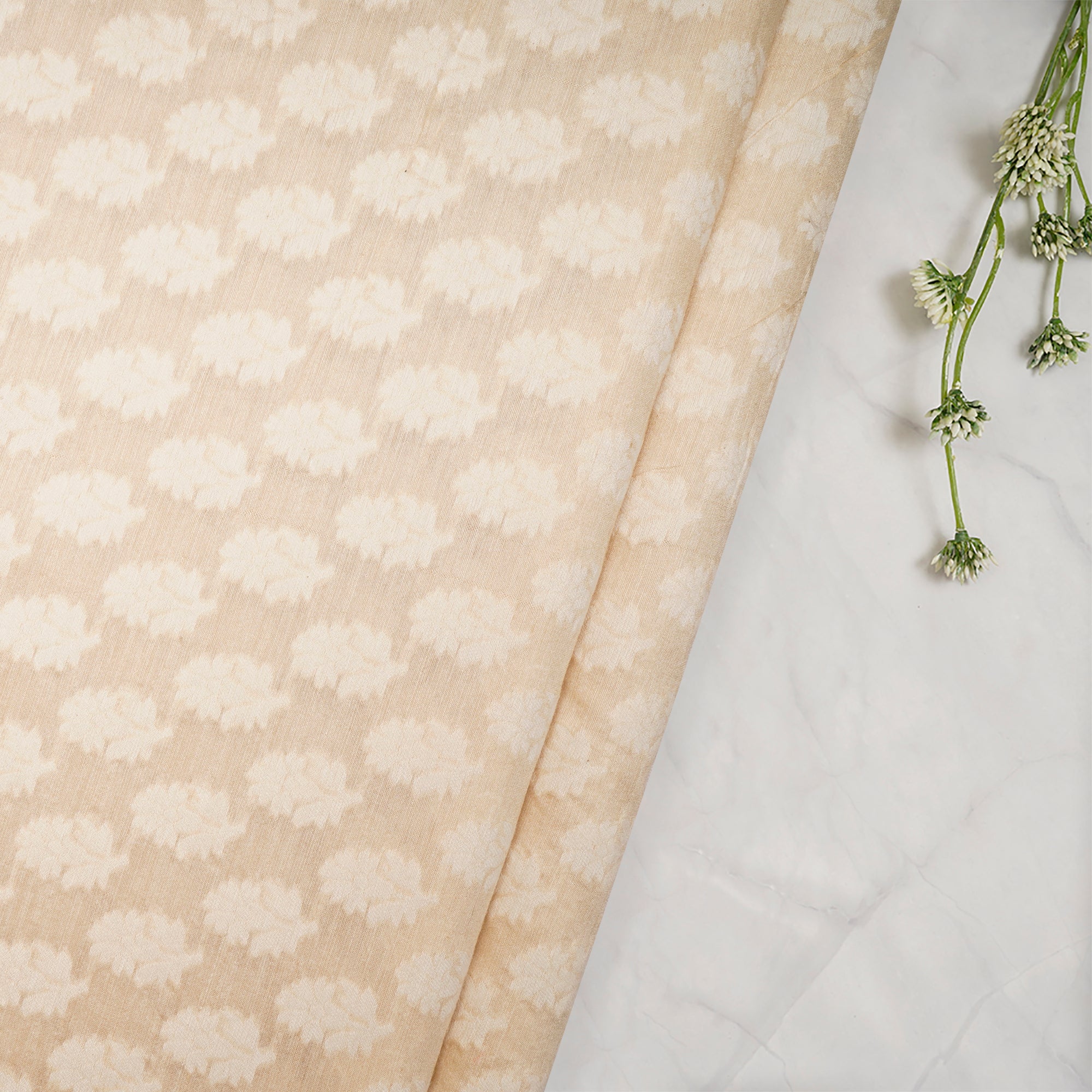 Beige-White Color Muga Silk Jacquard Fabric