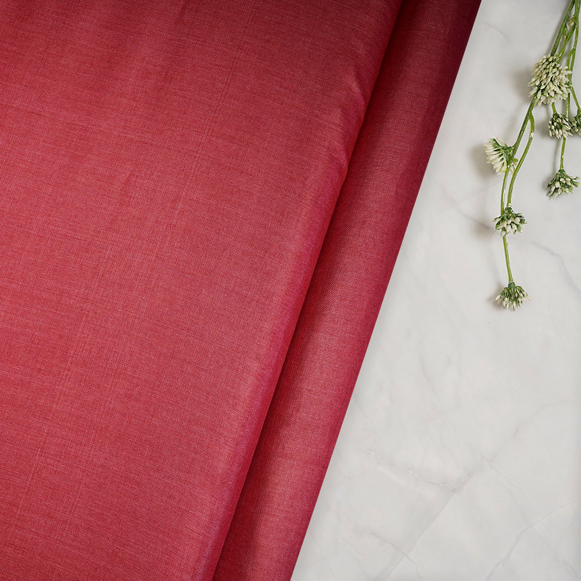 Red Color Piece Dyed Natural Tussar Silk Fabric