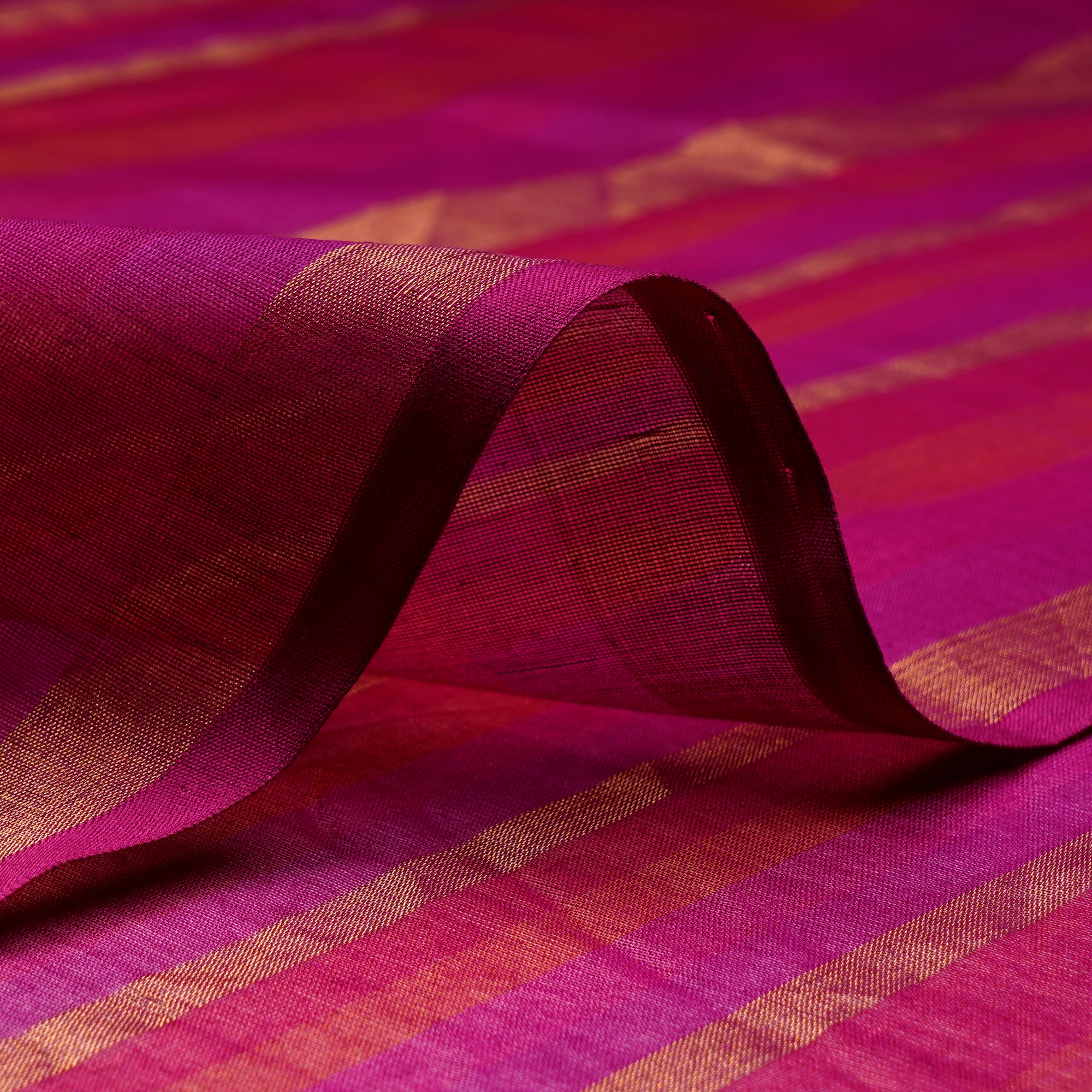 Jazzberry Jam Color Handwoven Striped Maheshwari Fabric