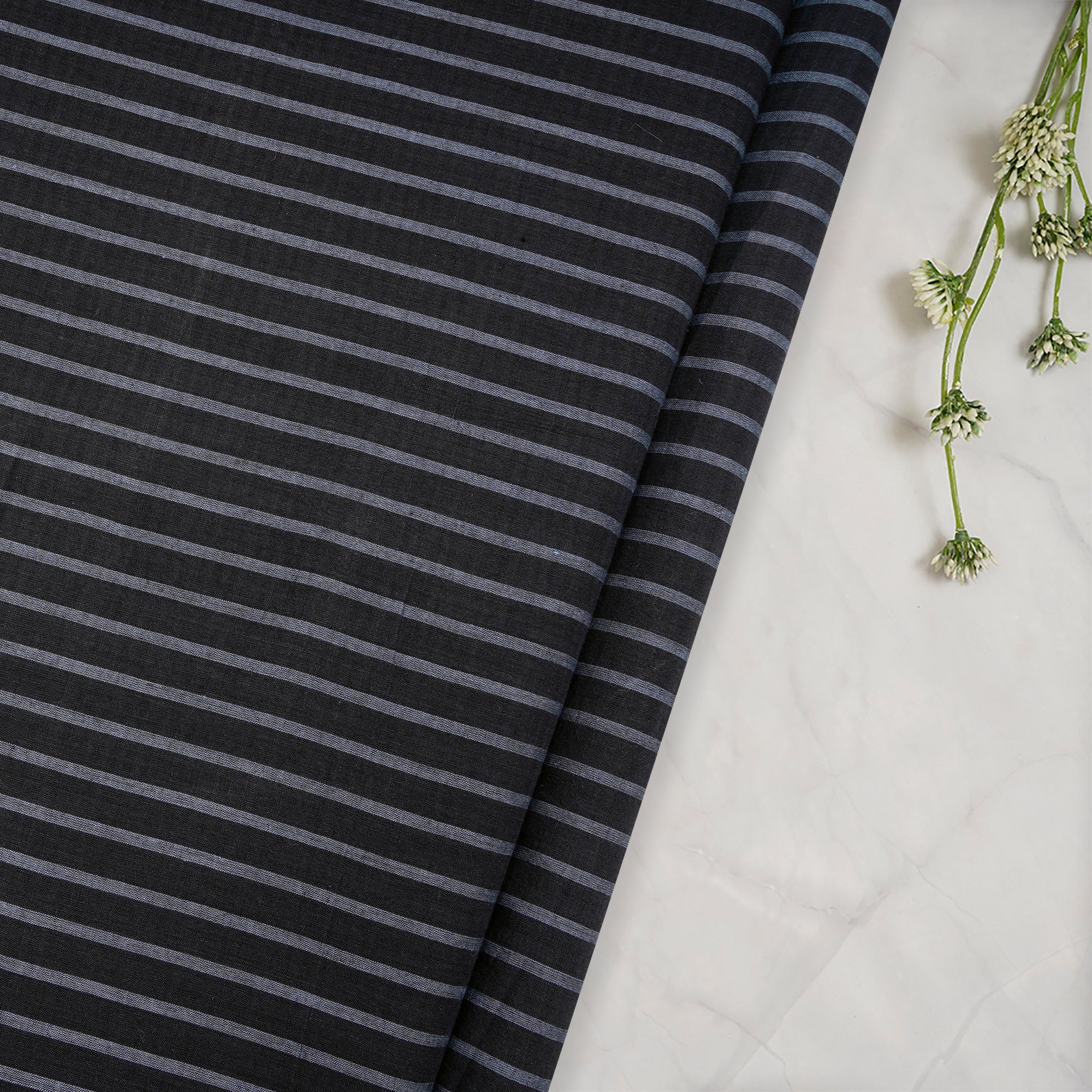 Black Stripe Pattern Handwoven Muslin Fabric