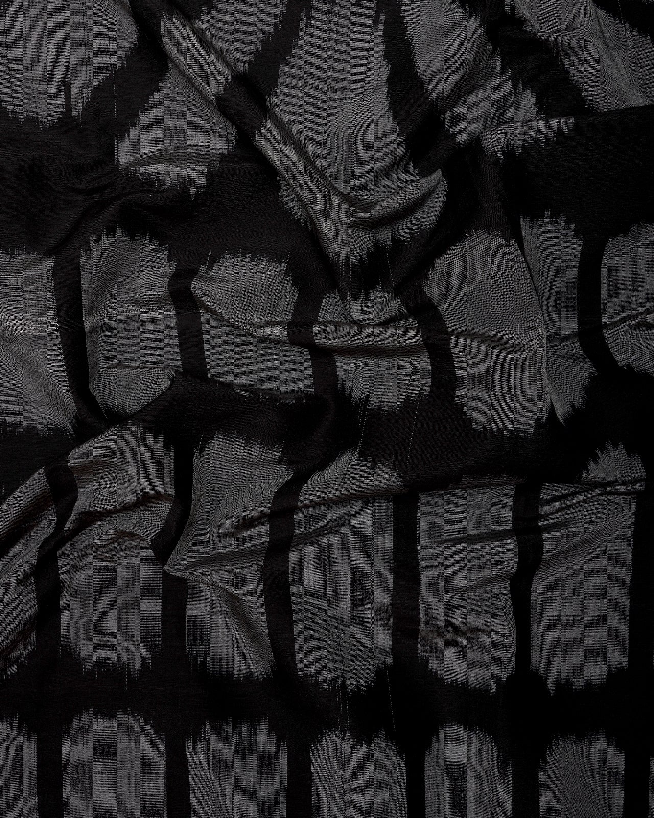 Black-Gray Ikat Pattern Silk-Cotton Unstitched Suit Set