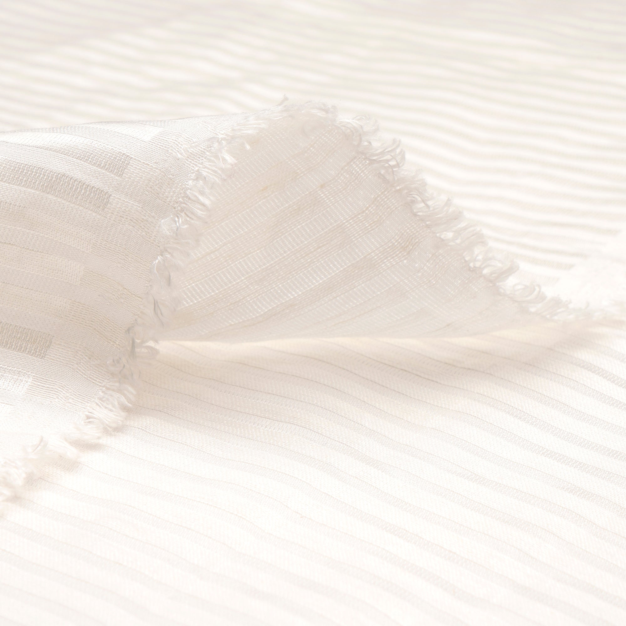 White Dyeable Stripe Pattern Bemberg Linen Satin Fabric