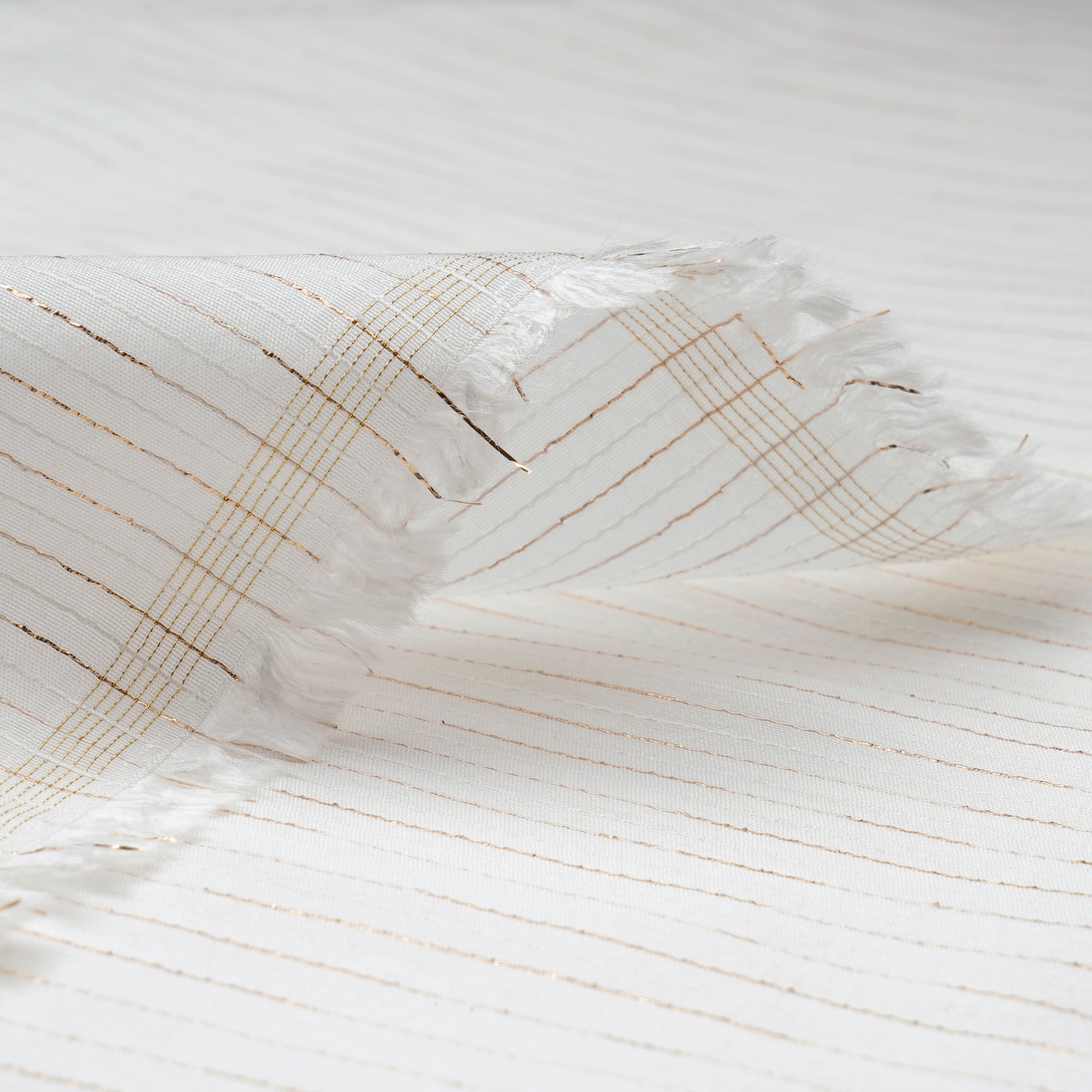 White Dyeable Bemberg-Viscose Gold Stripe Russian Silk Fabric