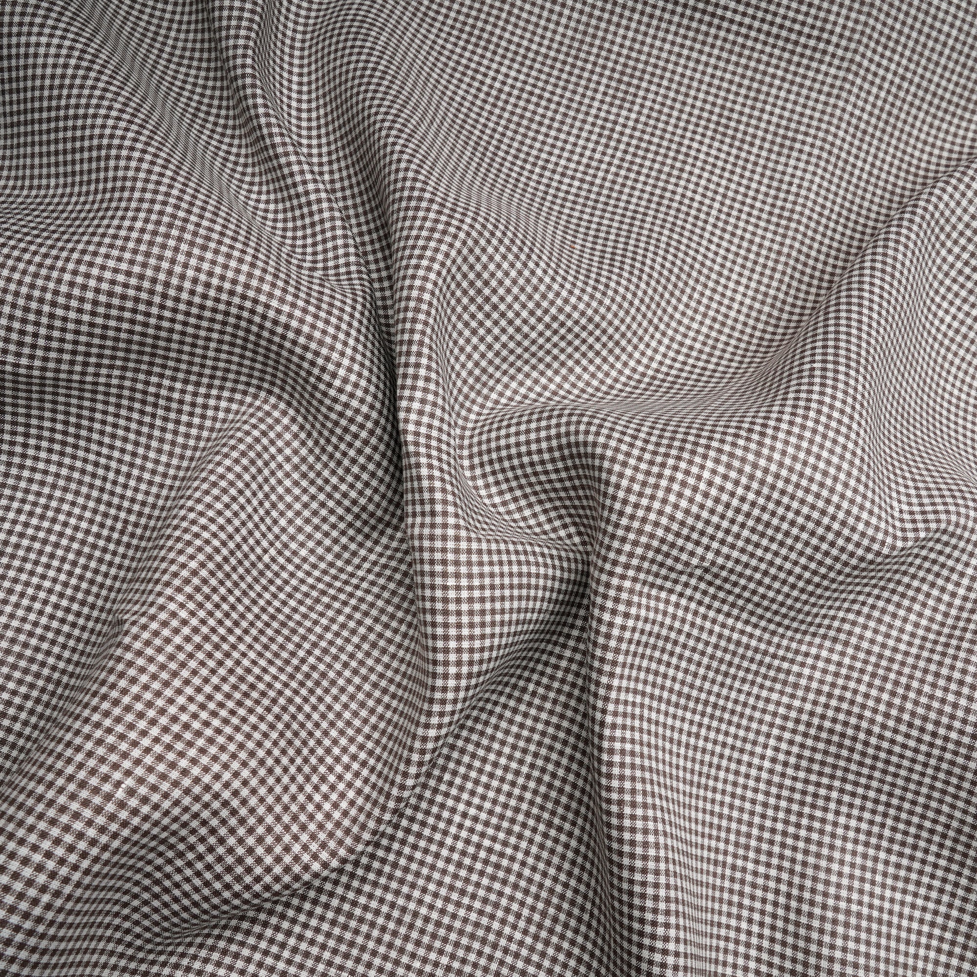 White-Brown Check Pattern Pure Linen Fabric