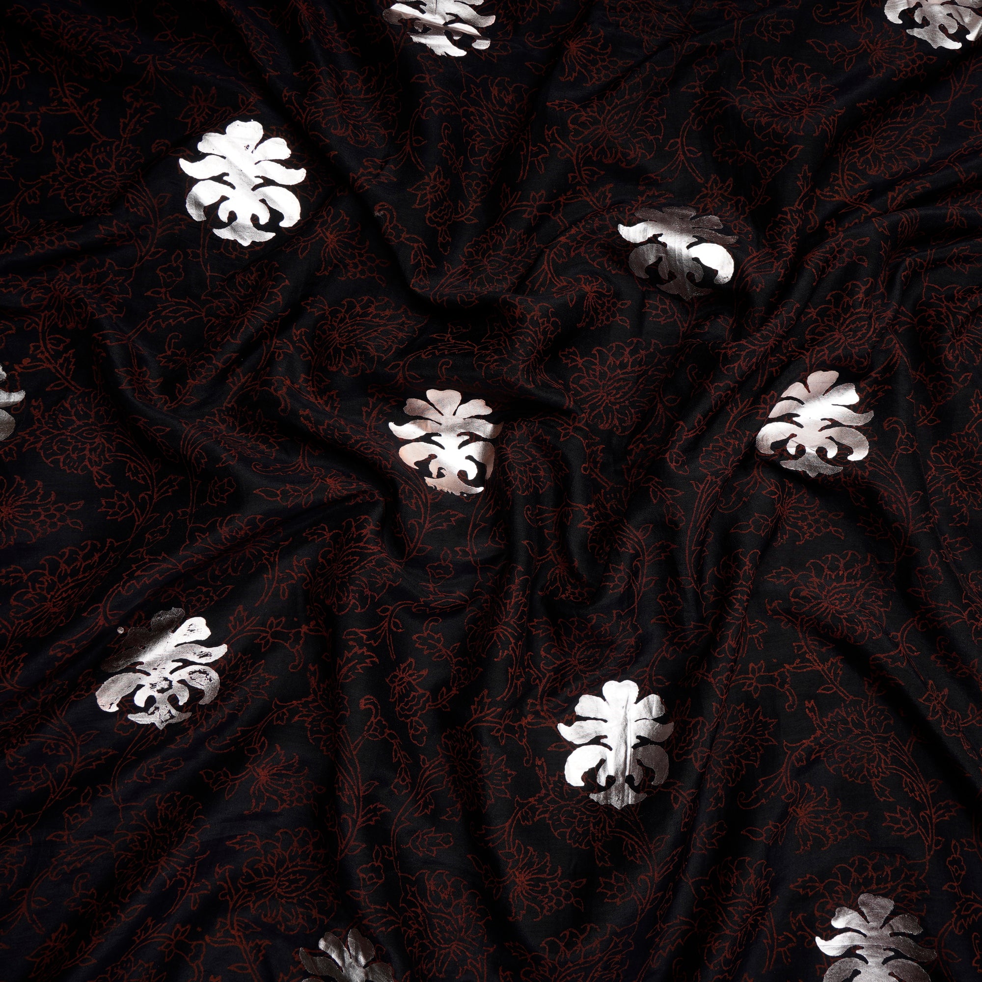 Black All Over Pattern Foil Print Cotton Fabric