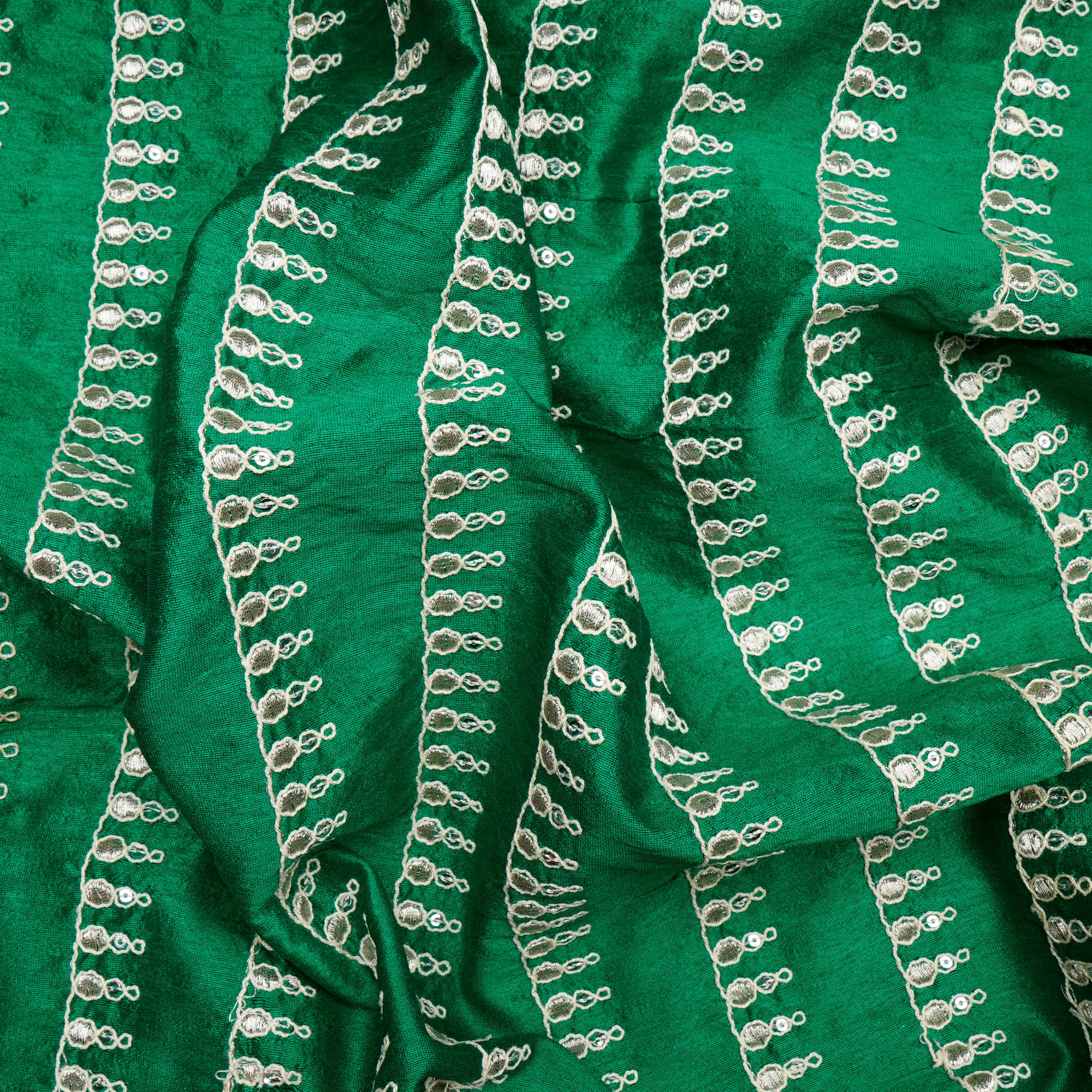 Green All Over Emboidered Polyester Fabric