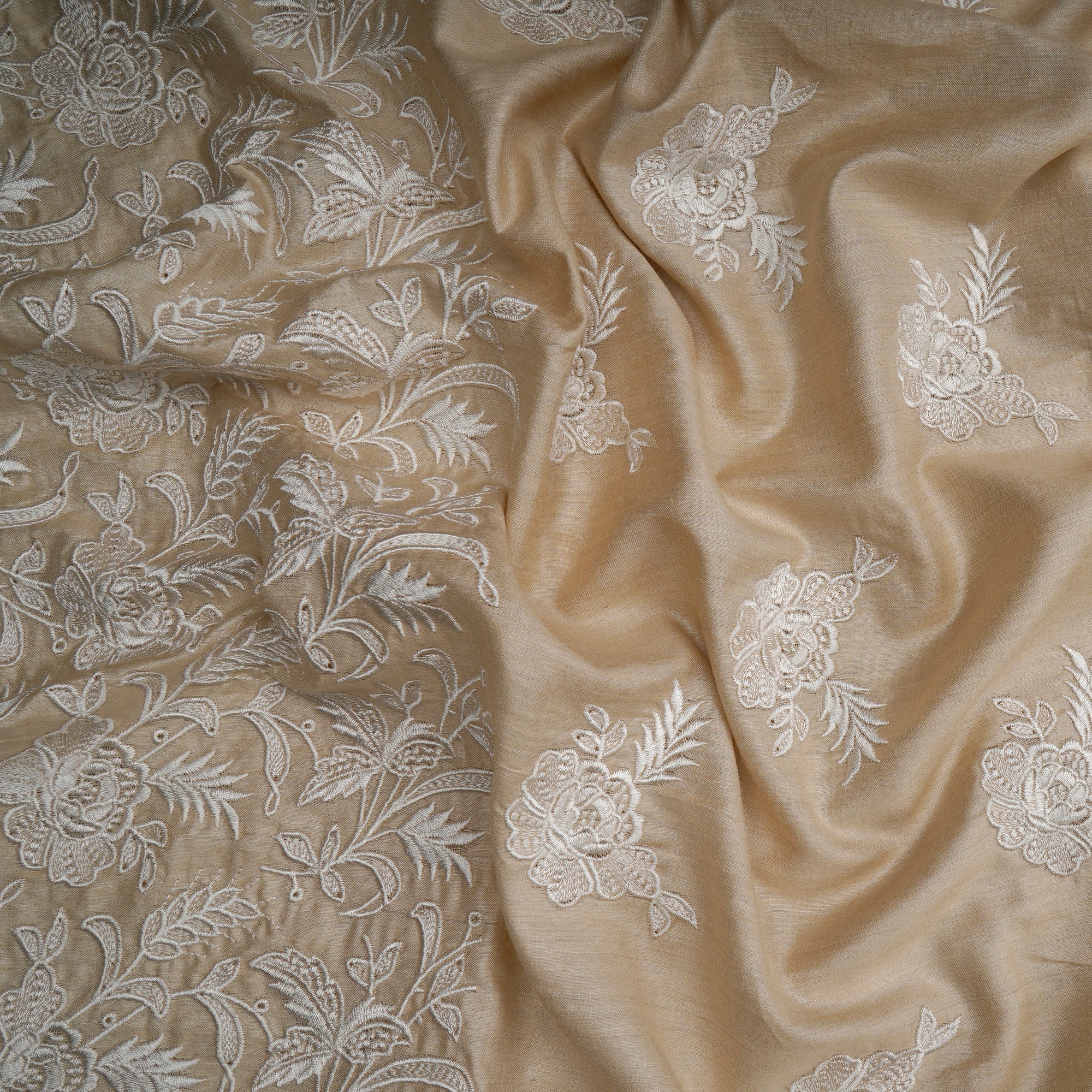 Beige Color Embroidered Muga Georgette Fabric