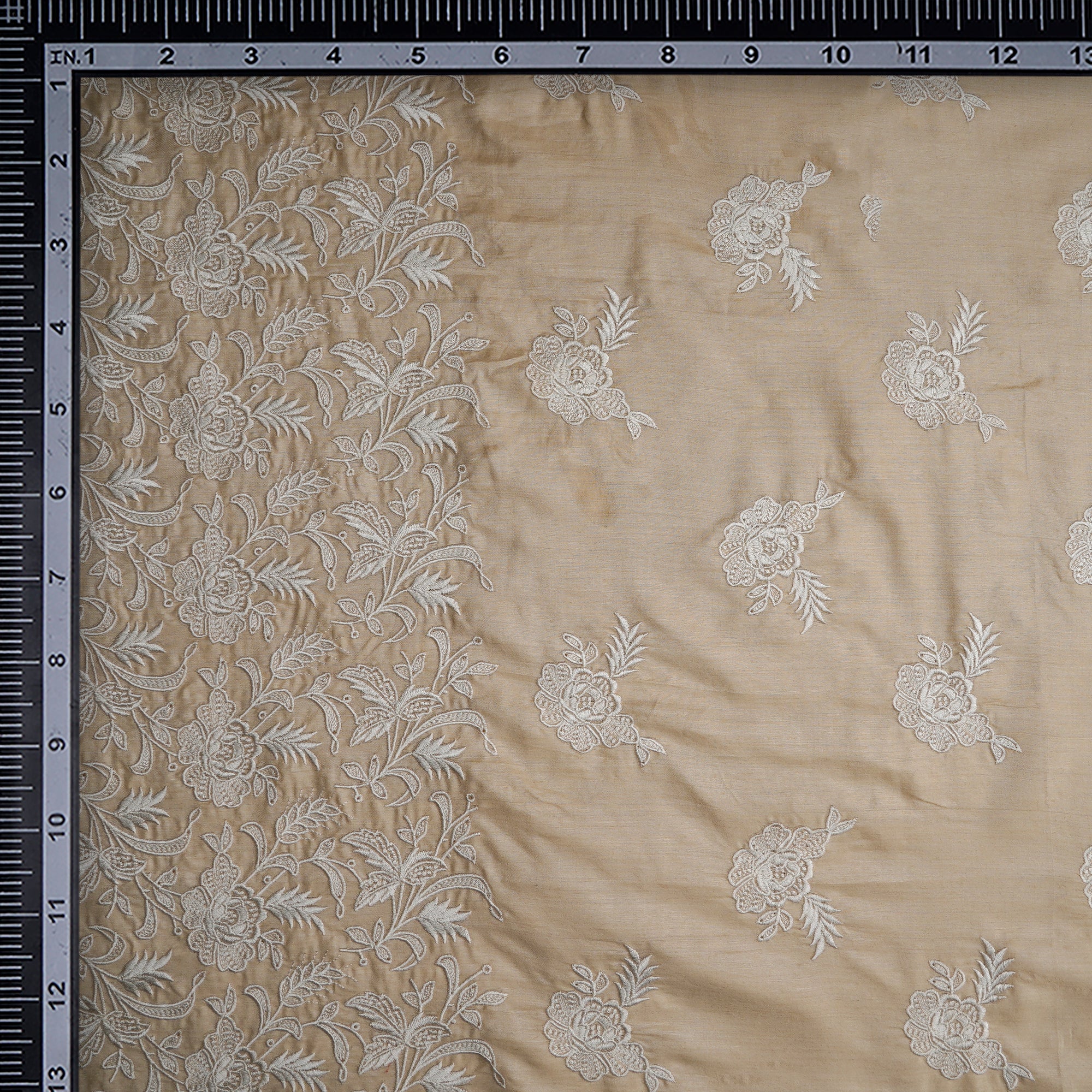 Beige Color Embroidered Muga Georgette Fabric