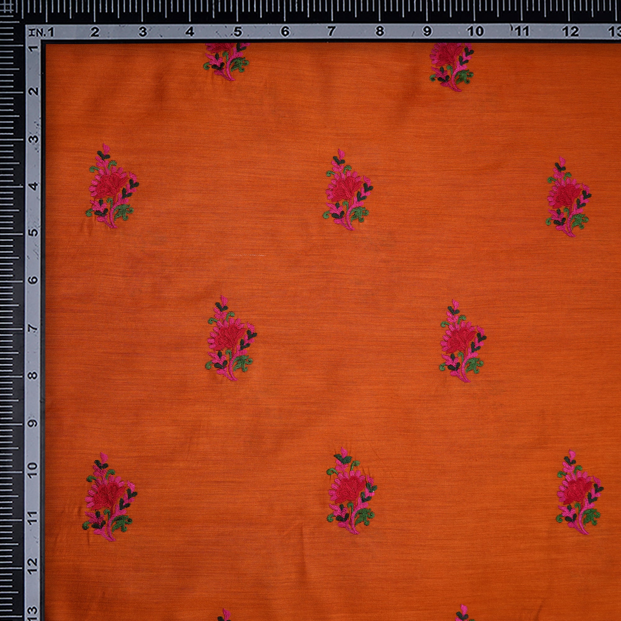 Orange-Pink Color Embroidered Natural Silk Fabric