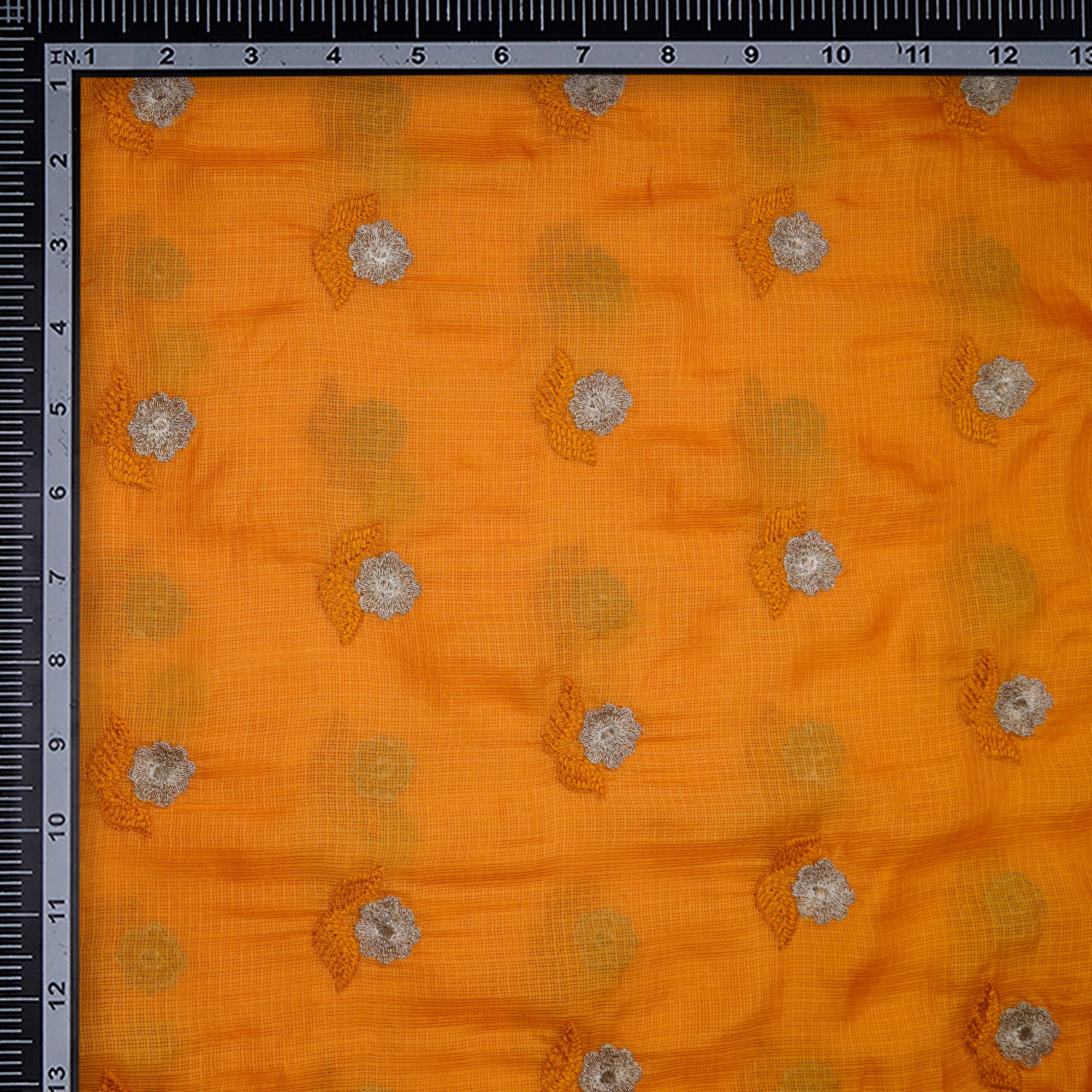 Orange Color Embroidered Kota Silk Fabric