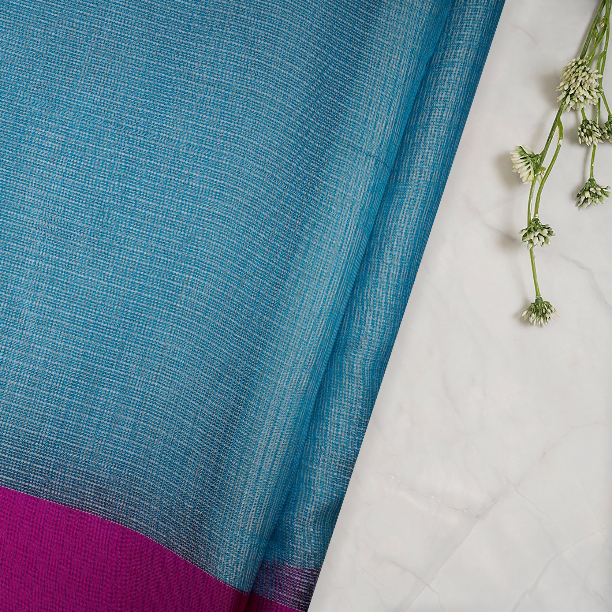 Blue-Pink Yarn Dyed Kota Silk Fabric