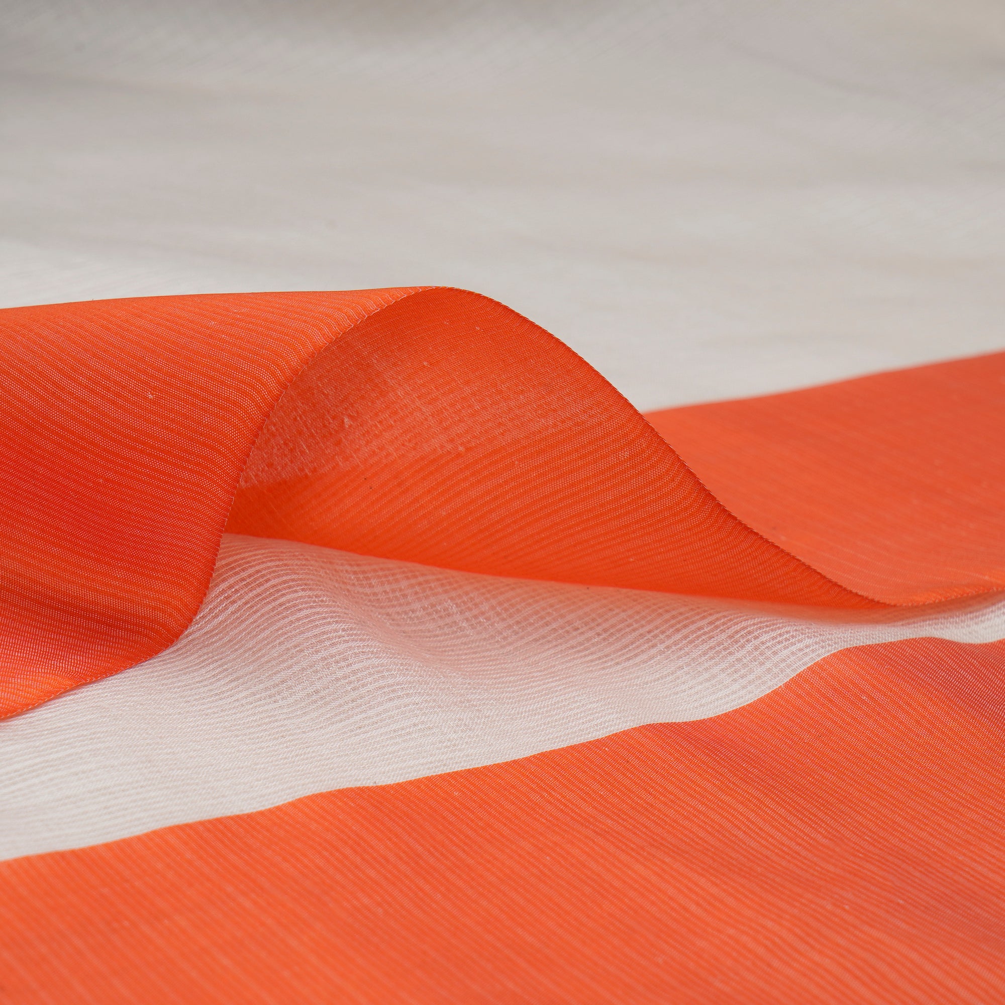 White-Orange Yarn Dyed Kota Silk Fabric