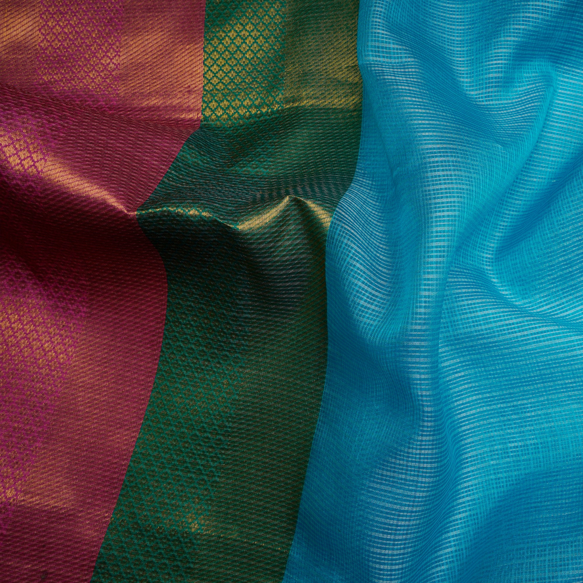 Light Blue Handwoven Kota Satin Silk Fabric With Border