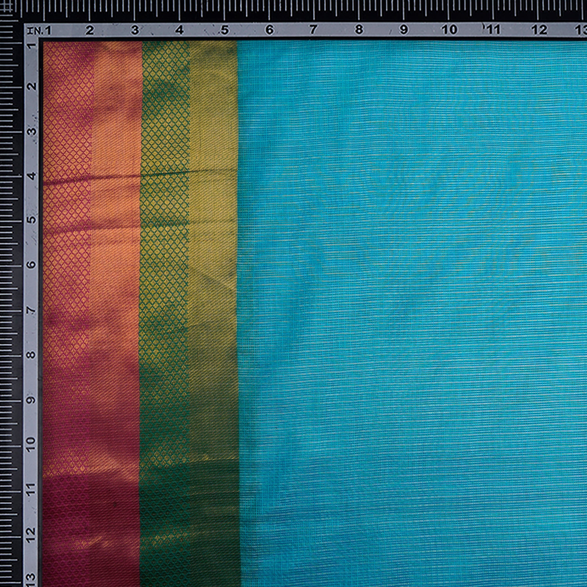 Light Blue Handwoven Kota Satin Silk Fabric With Border